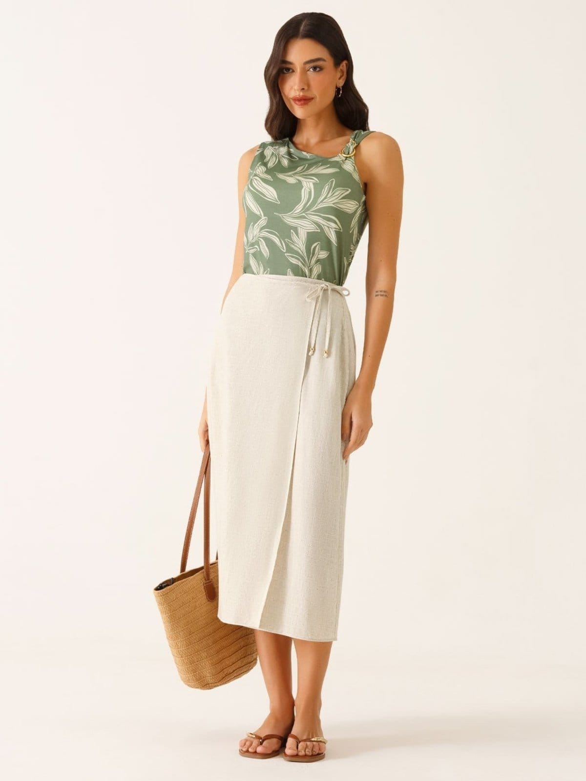 Vista principal Saia Pareô Longuete em Linho Crú Roseline Principessa nude