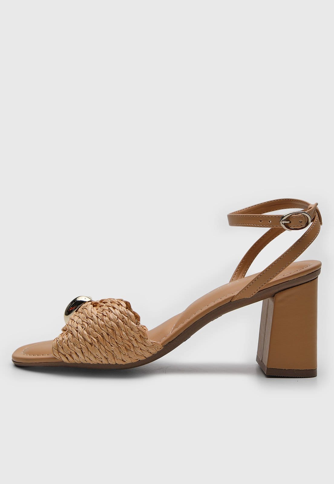 Sandália Feminina Via Uno Tiras Palha Trançada Salto Bloco