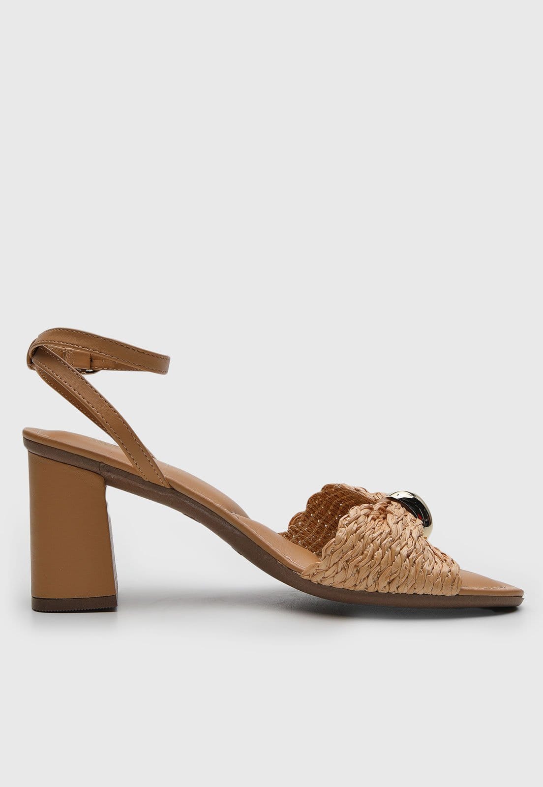 Vista 2 Sandália Feminina Via Uno Tiras Palha Trançada Salto Bloco VIA UNO caramelo