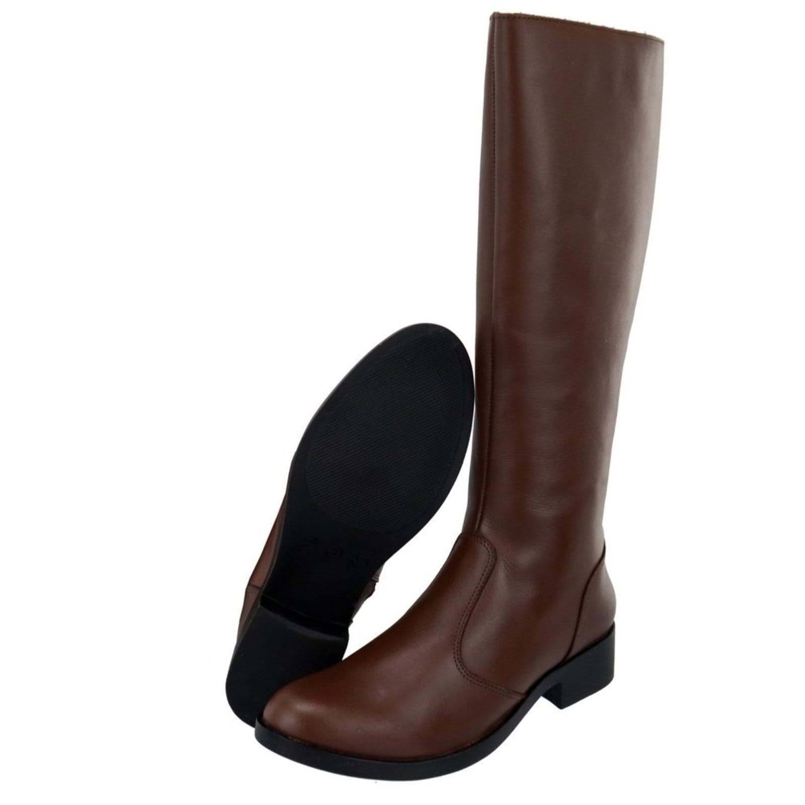 Vista 2 Bota Montaria em Couro Feminina Cano Longo Lisa Chocolate TELLINI STORE marrom