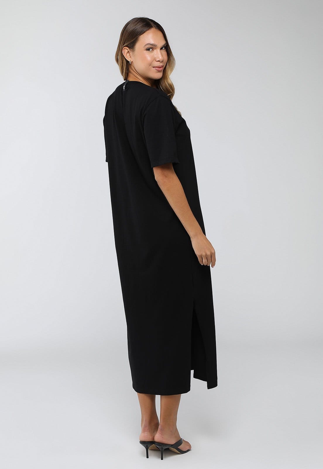 Vista 2 Vestido Feminino Colcci Jeans Midi Colcci Jeans preto