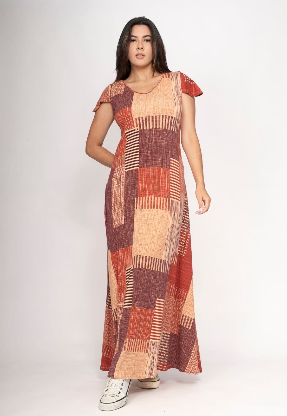 Vista 2 Vestido Amazonia Vital Amanara Longo Malha Tramas do Sol Amazonia Vital estampado