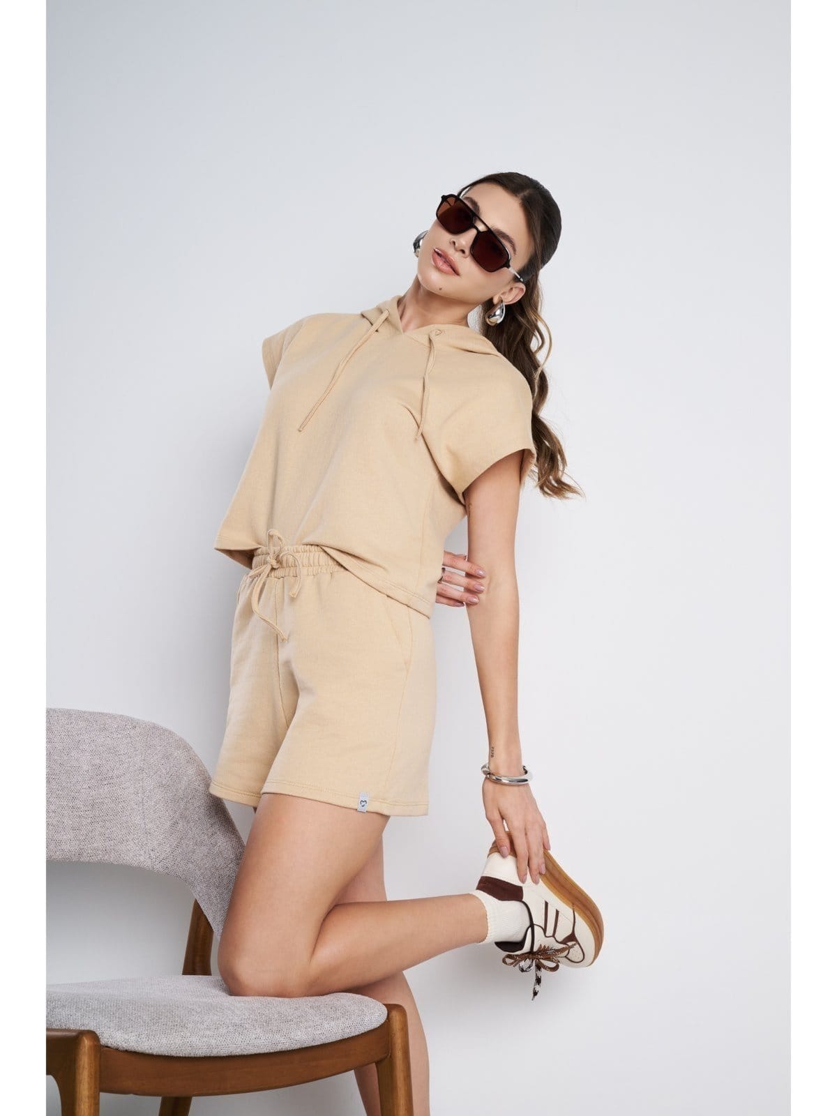 Vista principal Conjunto Feminino Meujeans Essenza Moletinho Cappuccino Meu Jeans bege