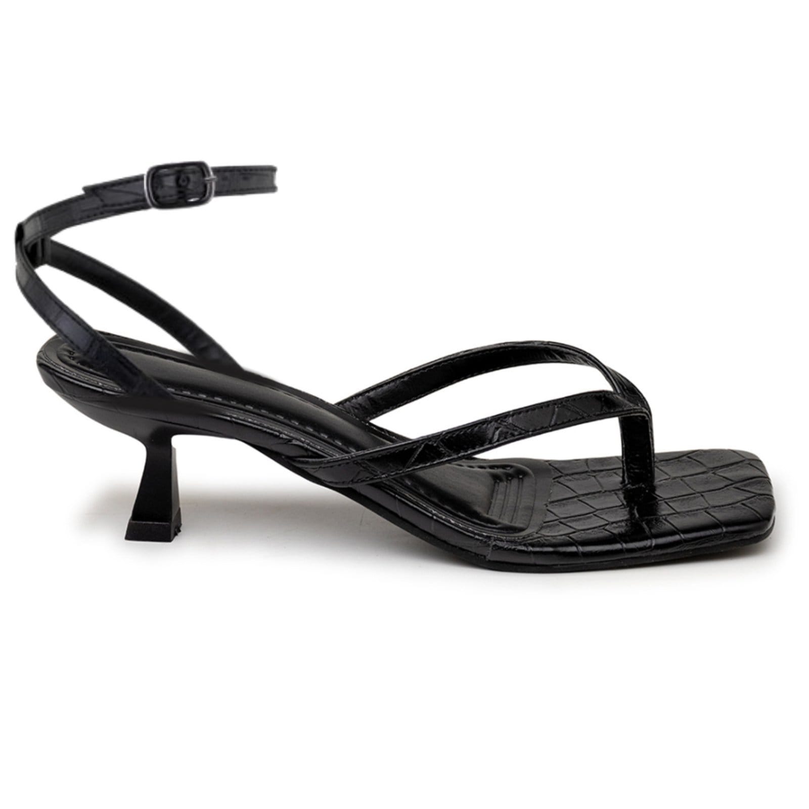 Vista 2 Sandália Feminina Salto Baixo Kitten Heels Flor da Pele Delicada Croco 5412 Flor da Pele preto
