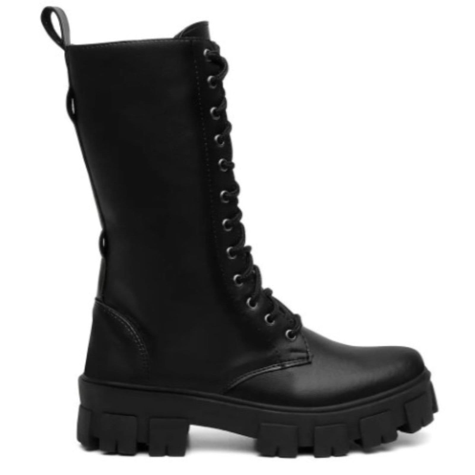 Vista 2 Coturno Feminino Cano Alto Anna Andrade Bota Casual Sola Tratorada Zíper Moda Lançamento Preta Anna Andrade preto