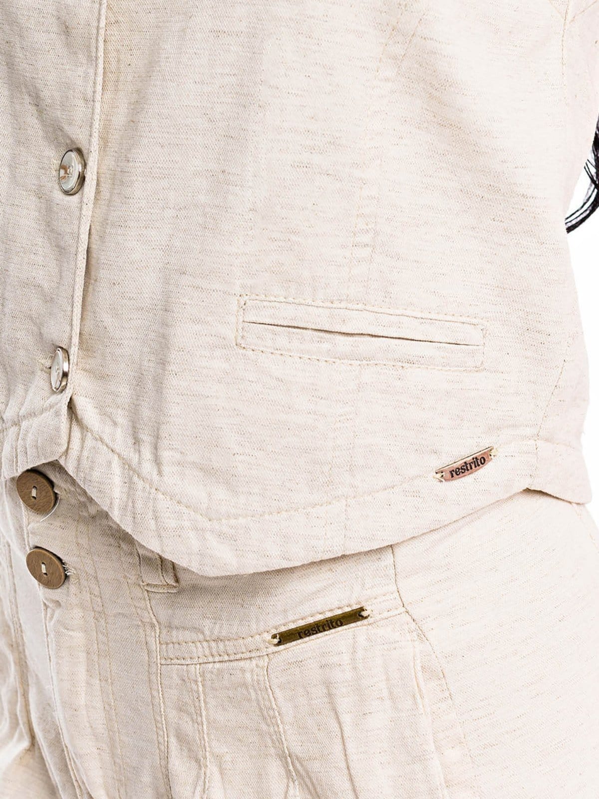 Vista 2 Colete Restrito Jeans Social de Linho Natural Premium - AREIA Restrito Jeans bege natural