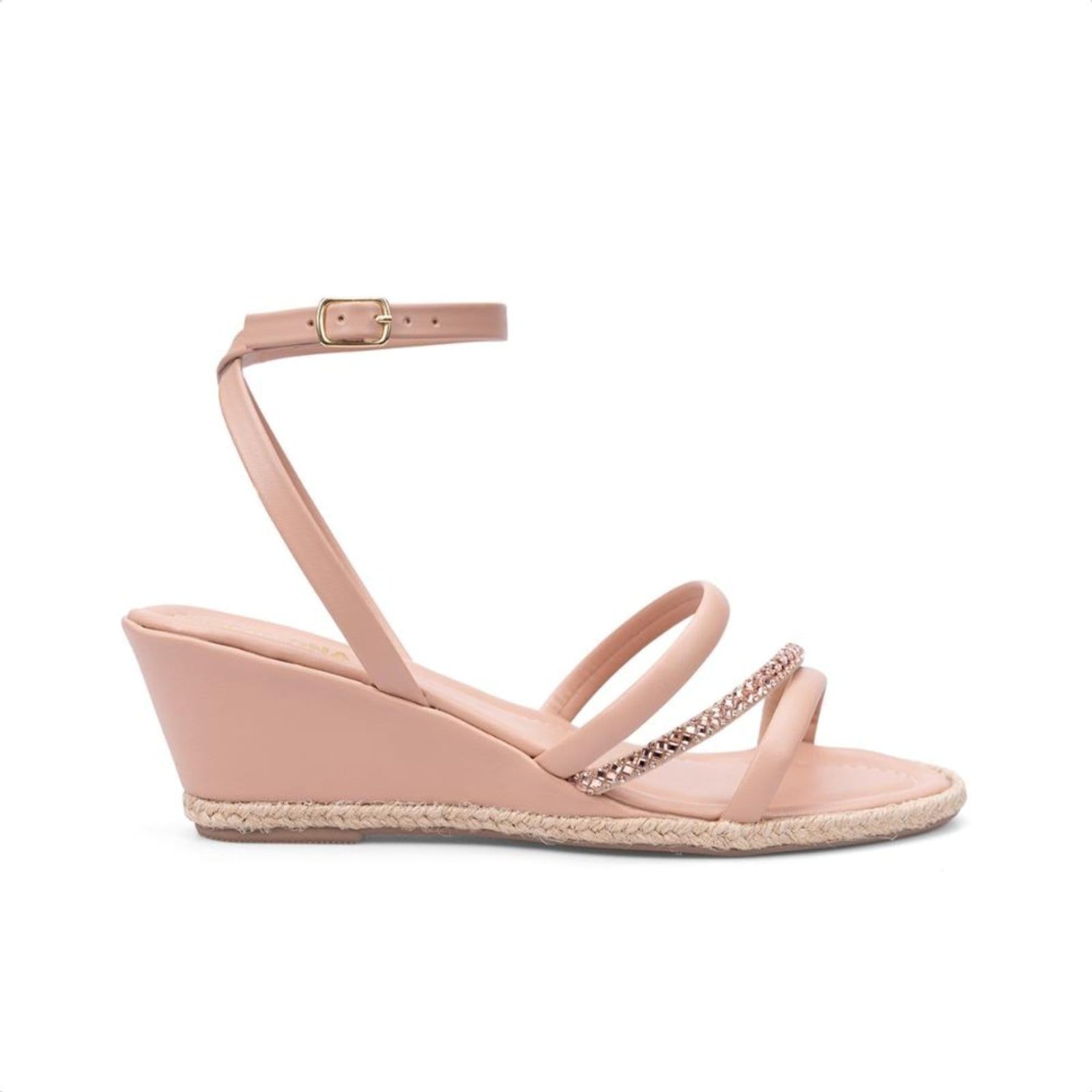 Vista 2 Sandália Anabela Com Detalhe Em Palha Tira De Strass Domidona nude