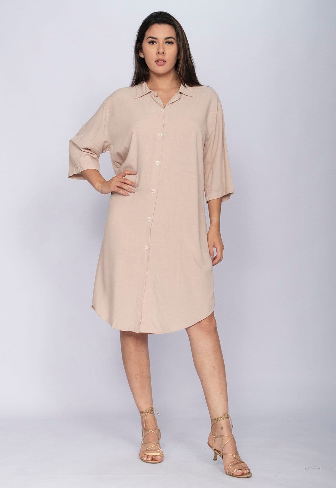 Vista 2 Vestido Amazonia Vital Chemise Curto Tapajó Viscose Amazonia Vital bege/estampado