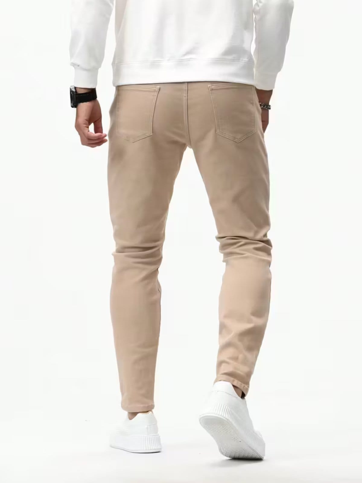 Vista 2 Calça Jeans Sarja 5 Estilos Confortavel e Basica 5 ESTILOS bege