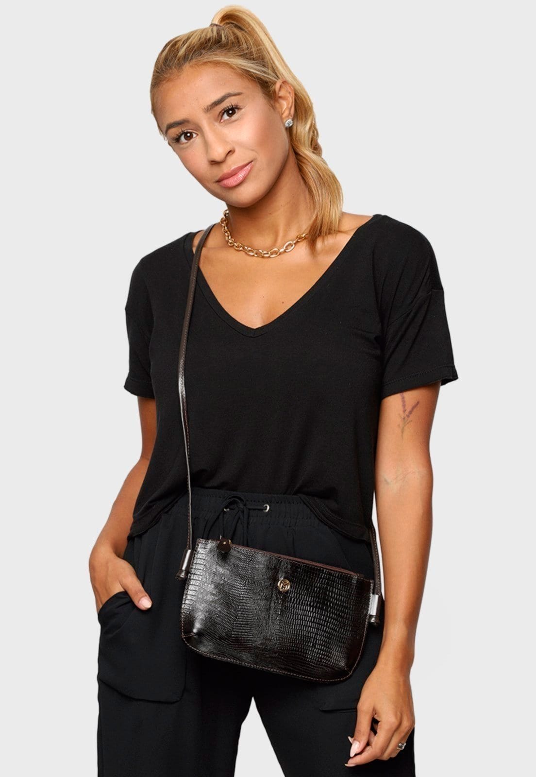 Bolsa Transversal Couro Mariart Lezard 201L