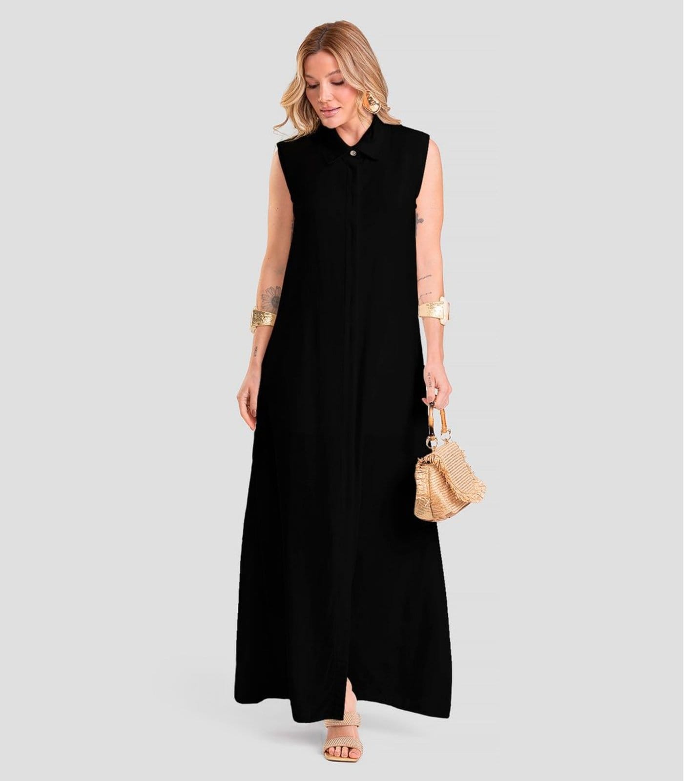 Vestido Longo Feminino em Tecido Linho Dianna