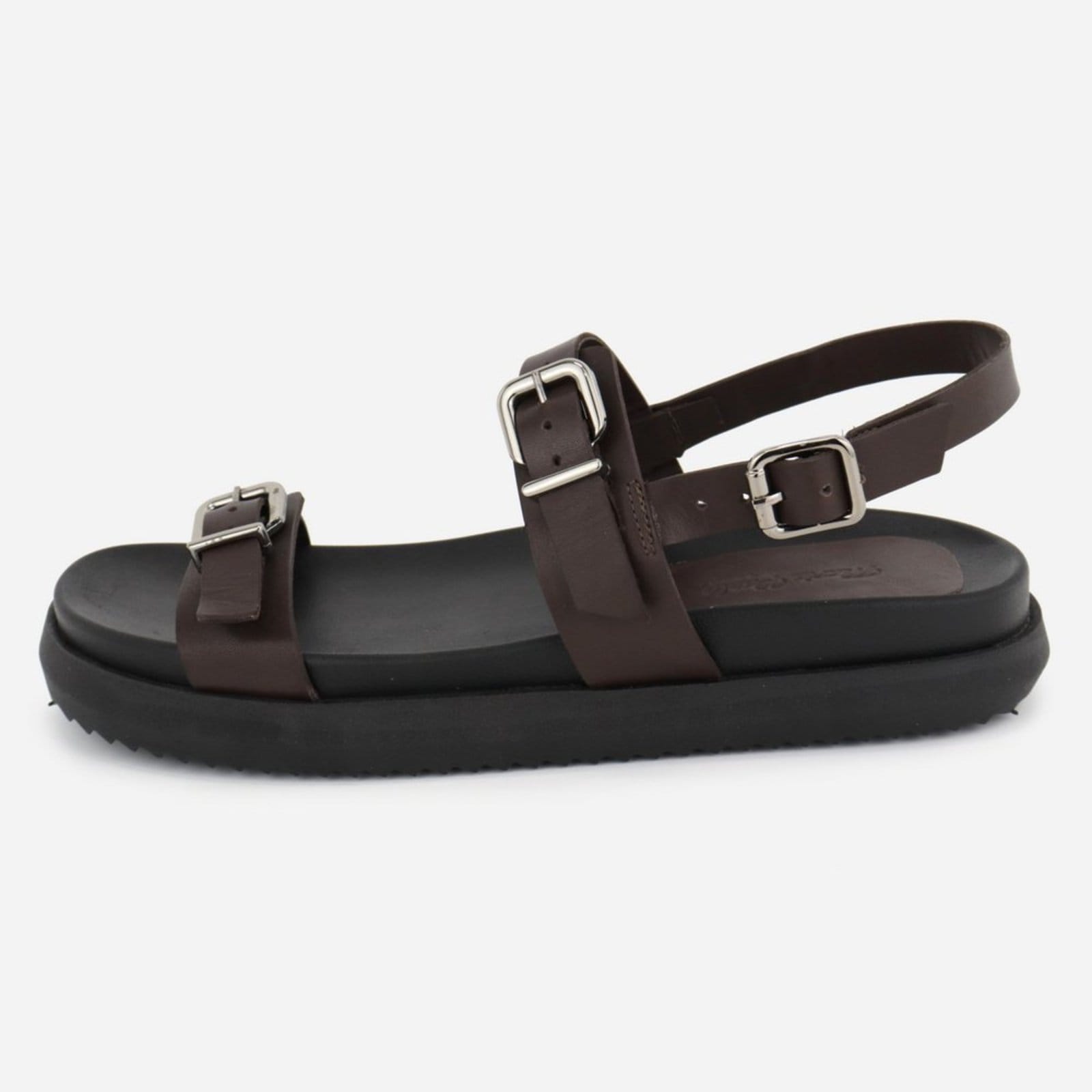 Sandália Fivela Fechamento Confort Solado Maria Paula Couro Rasteiria