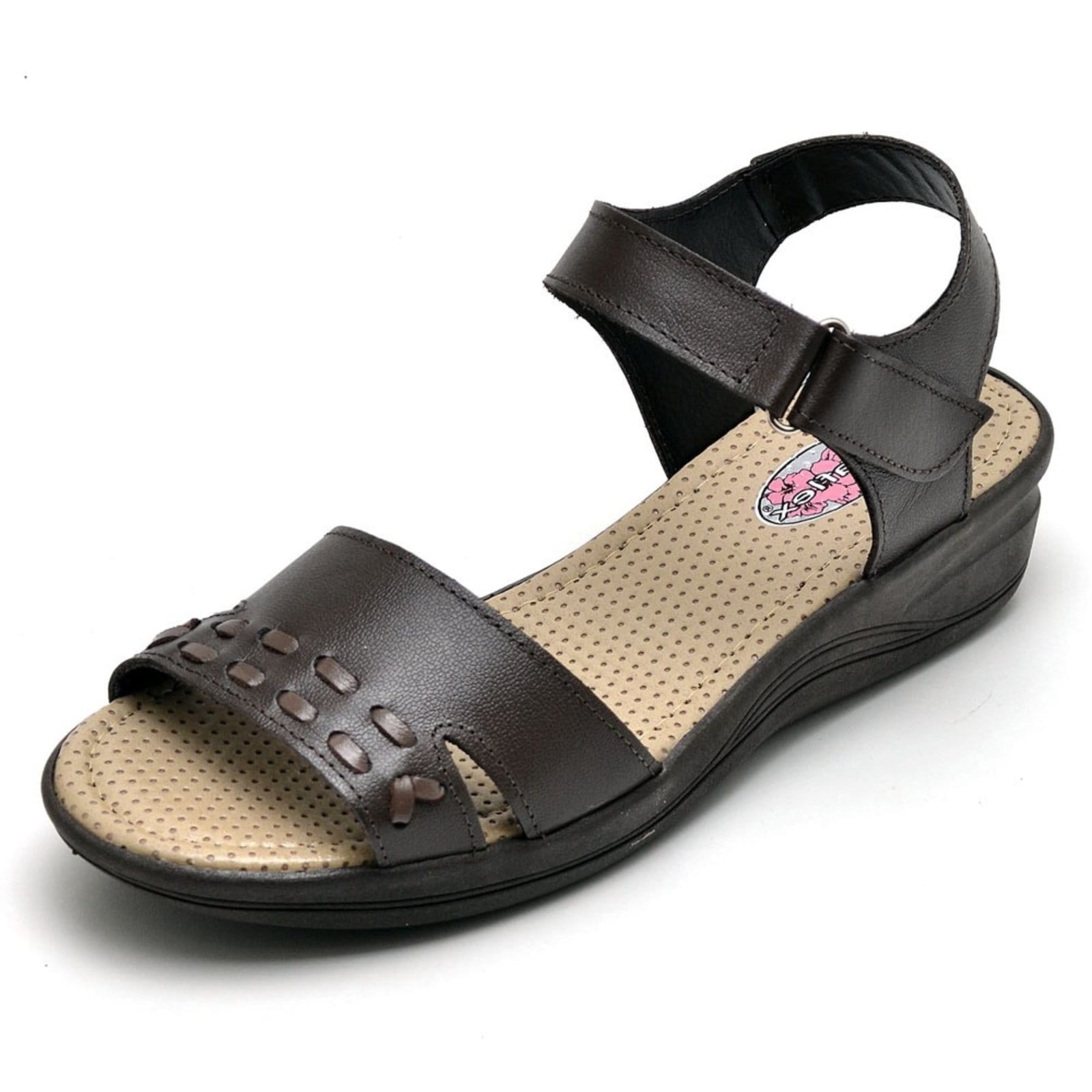 Sandália Anabela Ortopédica Conforto em Couro 230 Café