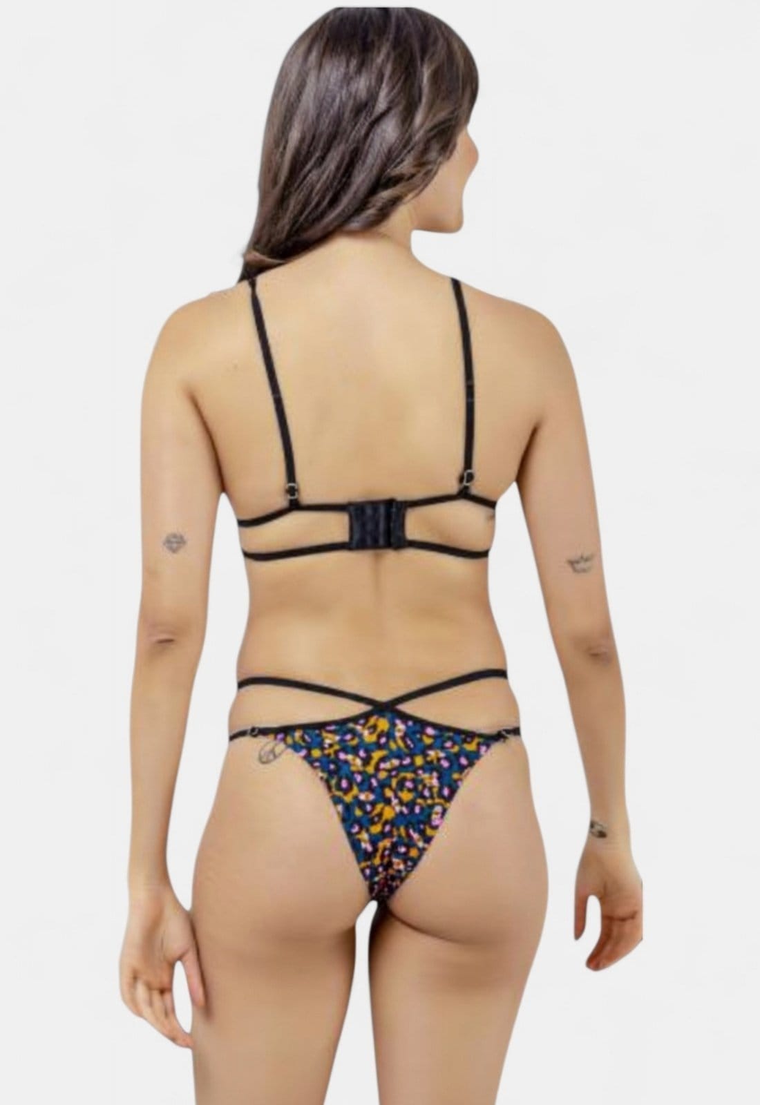 Vista 2 Biquíni Areia Branca Praya Frente Única Tule Estampado Areia Branca preto