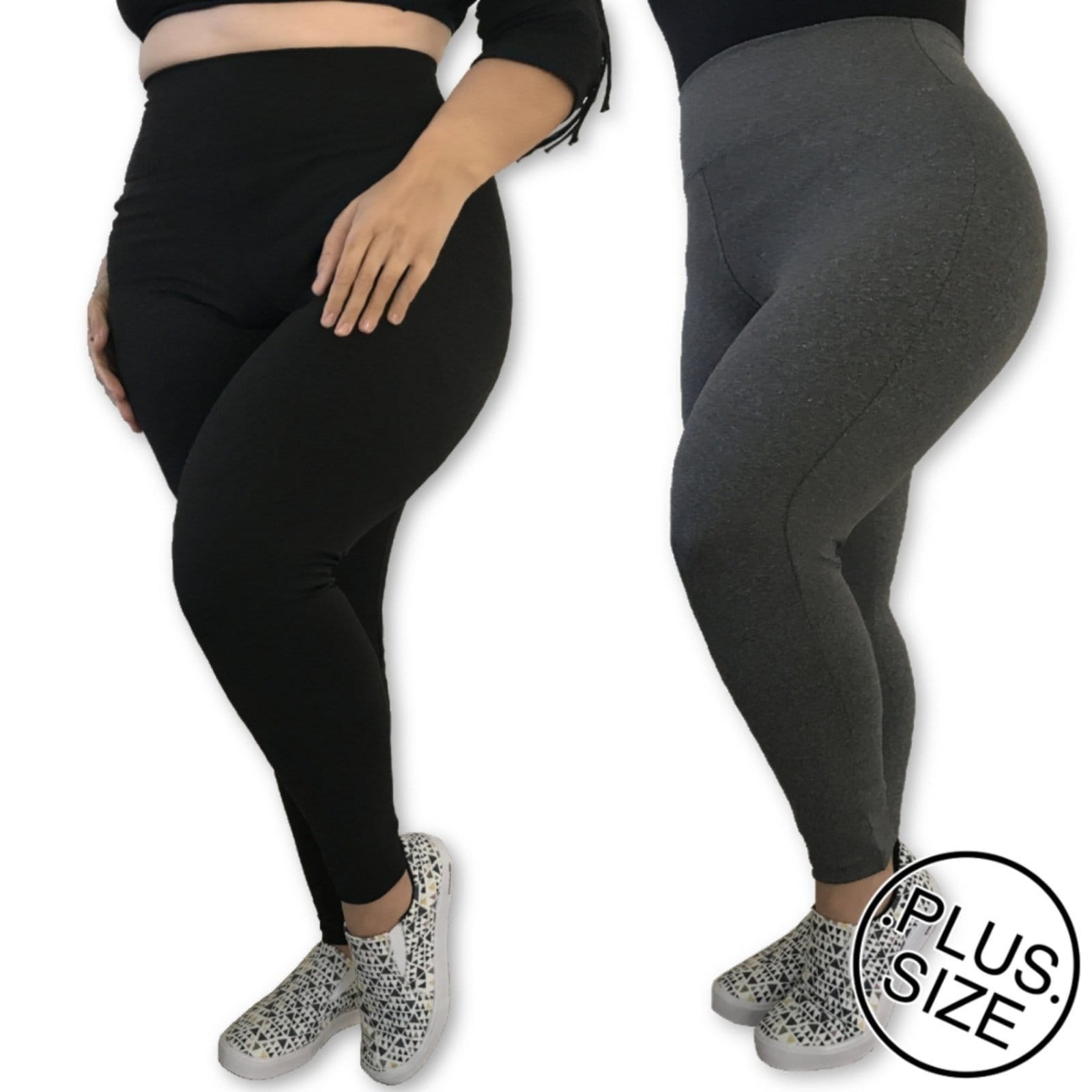 Vista principal Kit 2 Calças Legging Plus Size Heide Ribeiro Leg Silver Suplex Preto Heide Ribeiro cinza/preto silver