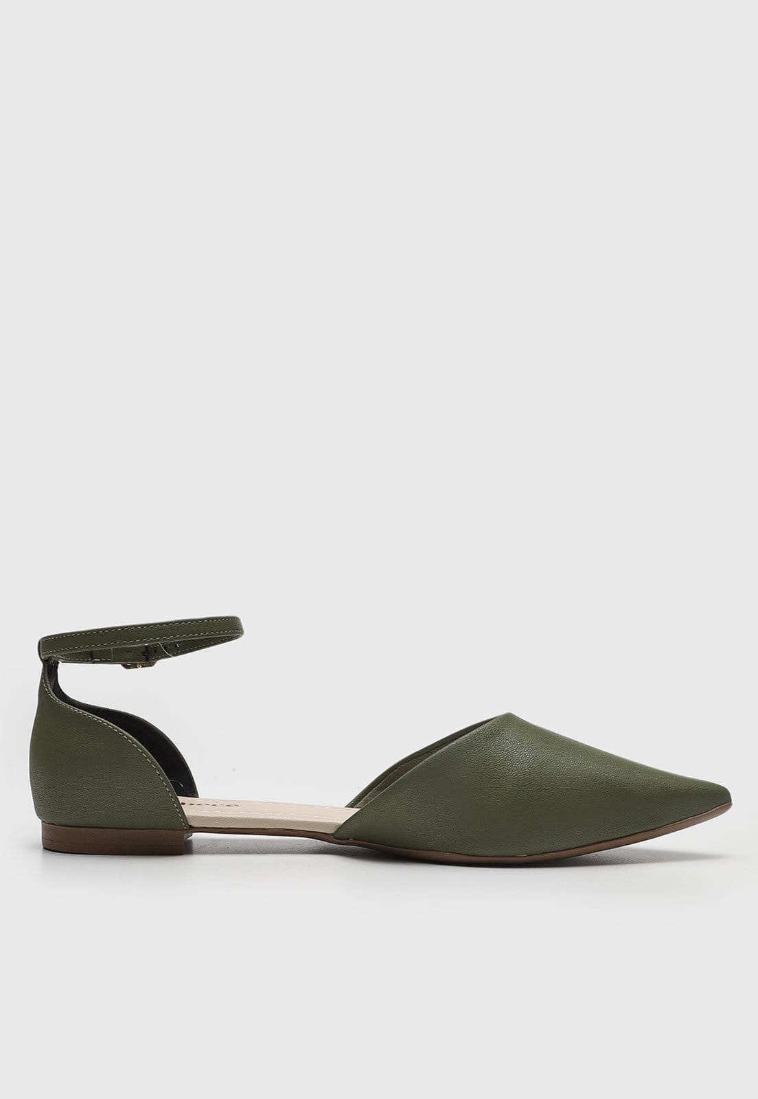 Vista 2 Sapatilha Feminina cê Bico Fino Fivela Oliva BEBECÊ verde