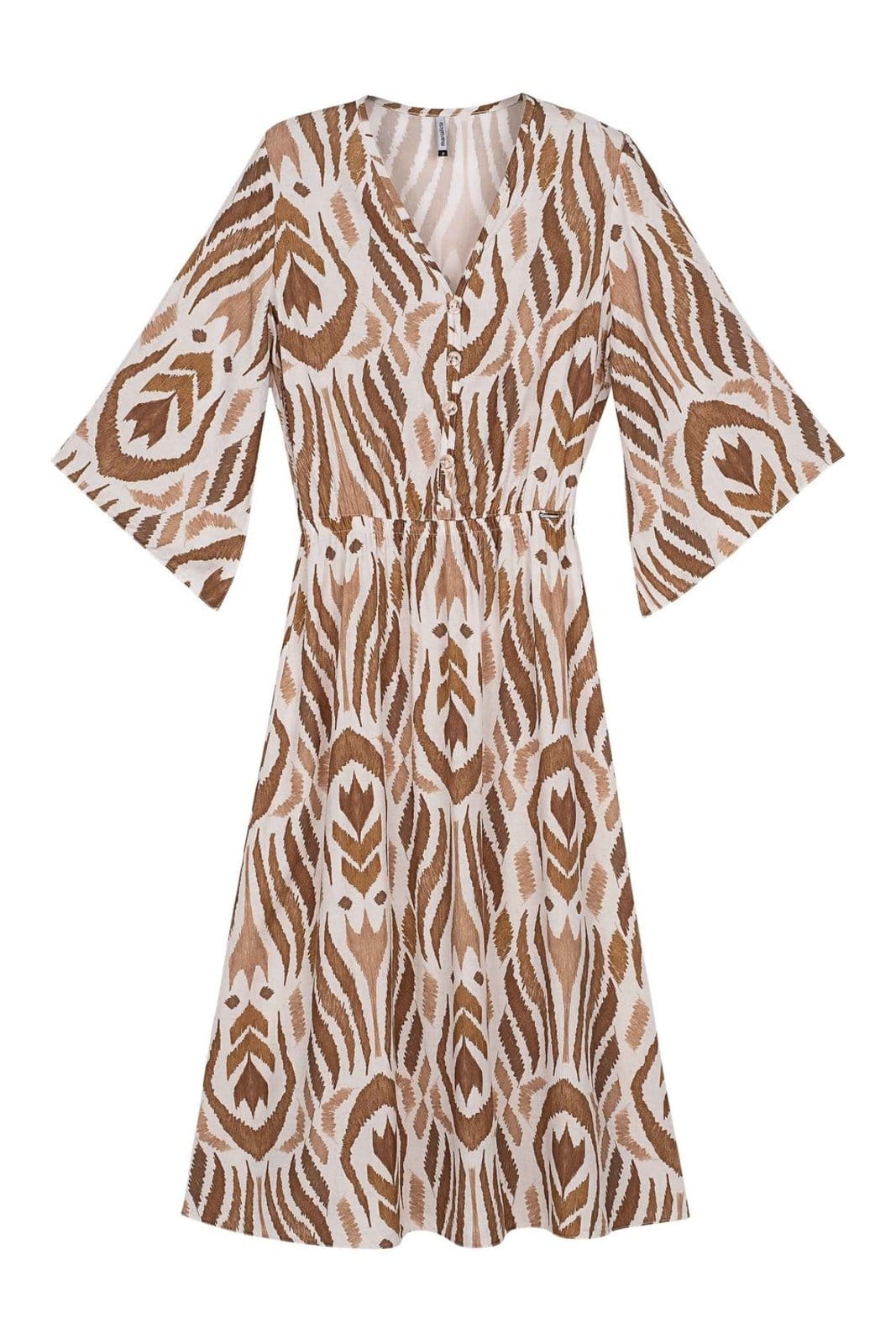 Vista 2 Vestido Midi Feminino Manga Ampla Marialícia Marialícia bege