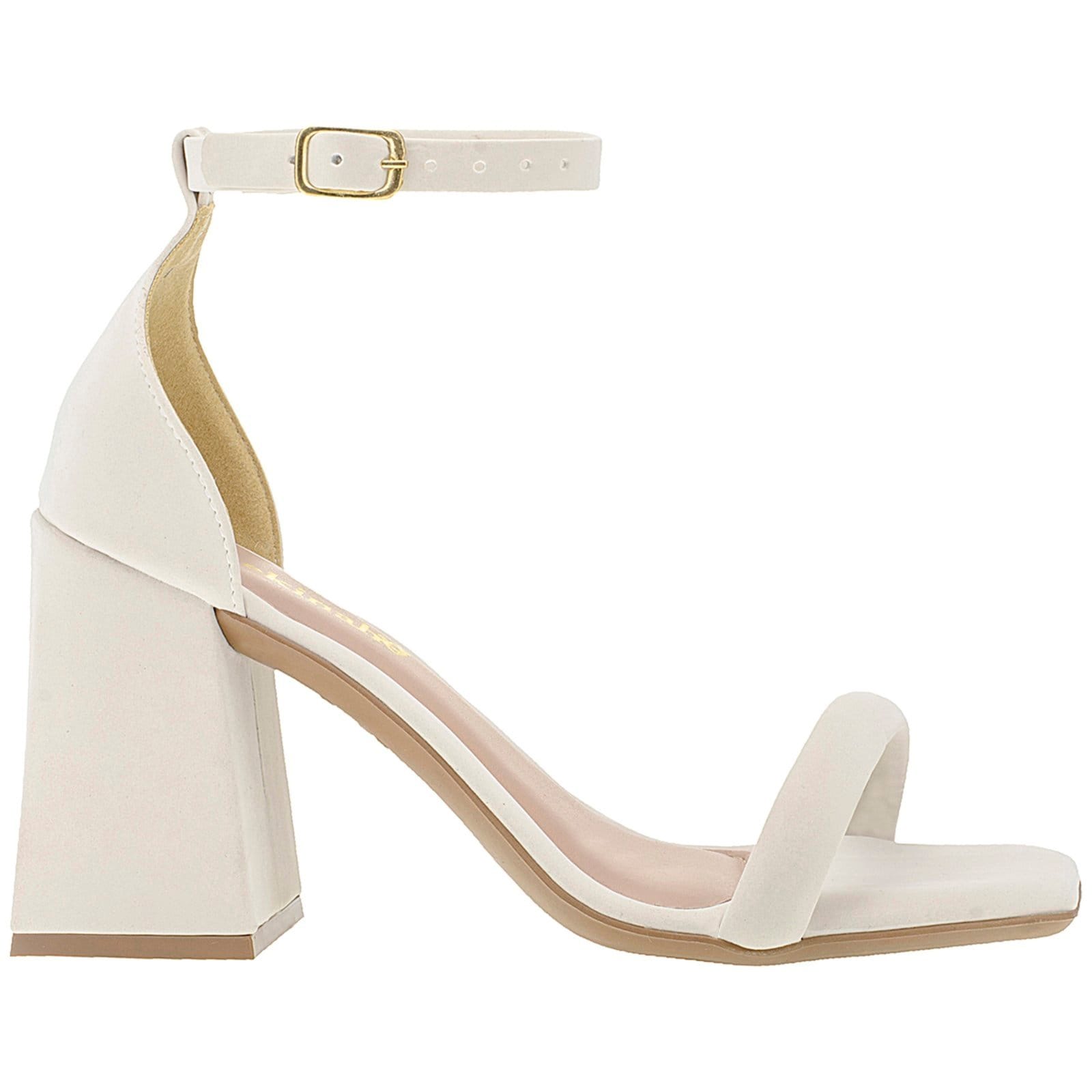 Salto Feminino Sandália Saltinho Bloco Quadrado Geométrico Shekinah Casual Moderna Macia Moda Off White