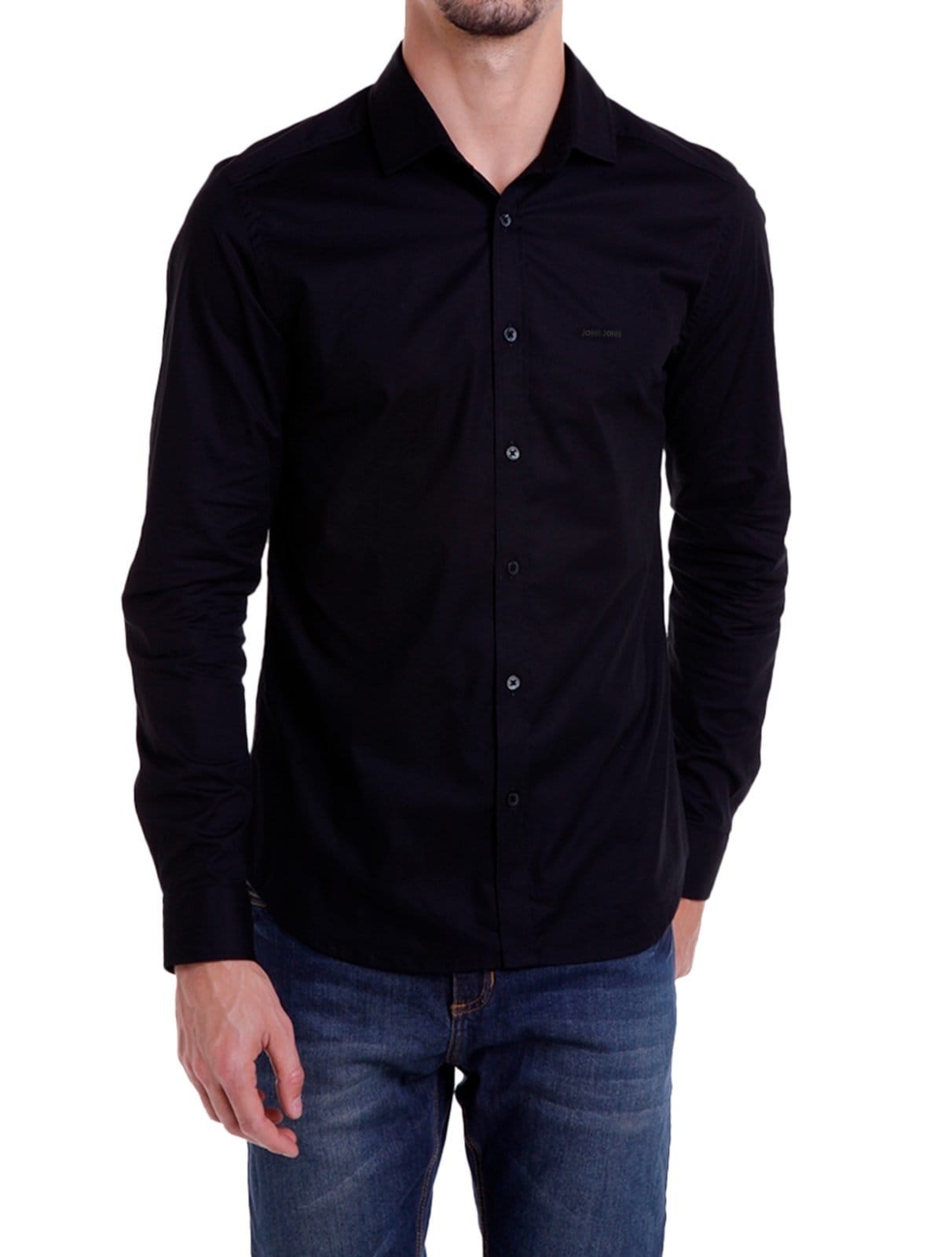 Vista principal Camisa John John Masculina New Slim Logo Preta John John preto
