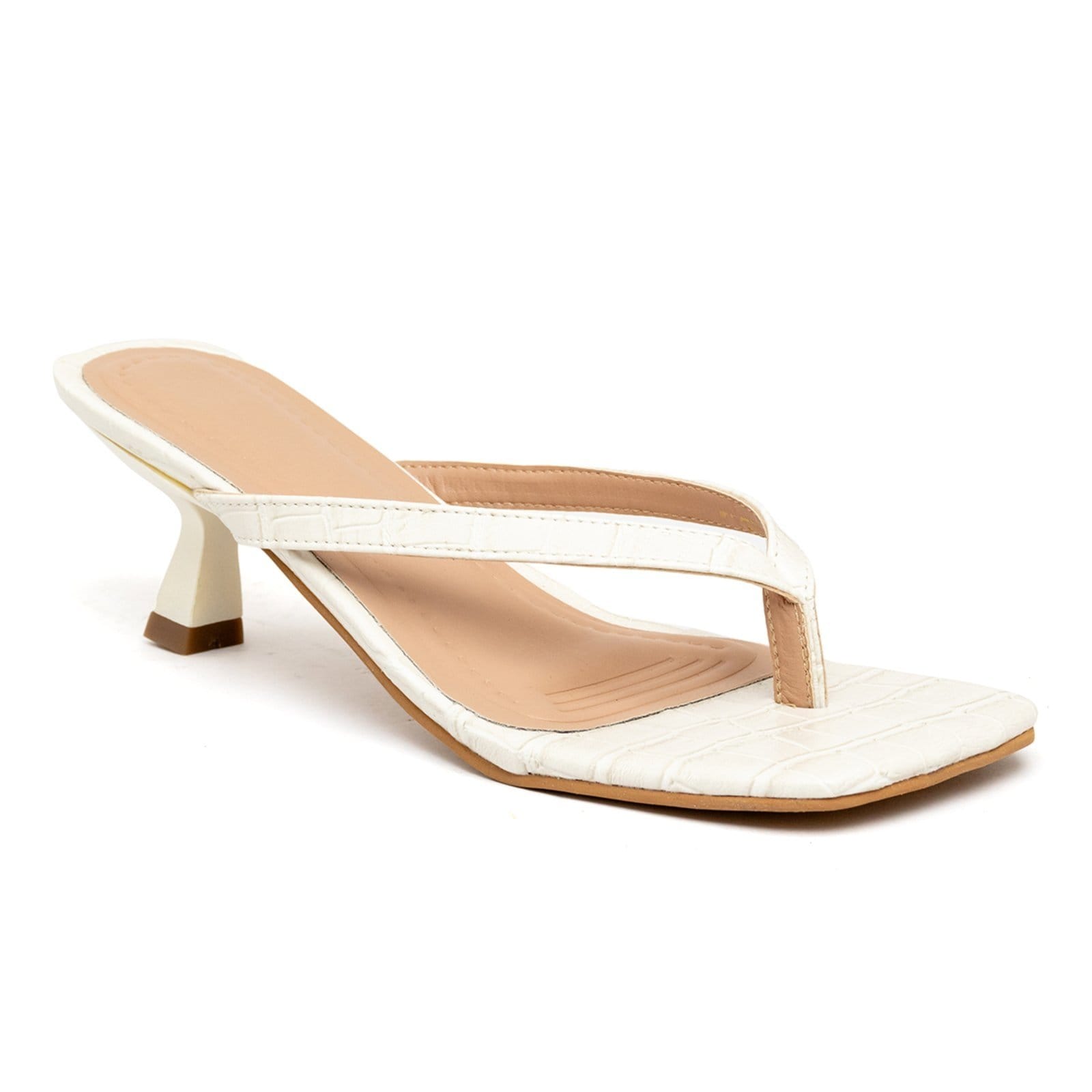 Vista 2 Tamanco Feminino Flip-Flop Bico Quadrado Salto Baixo 5410 Croco Cacau Flor da Pele off-white