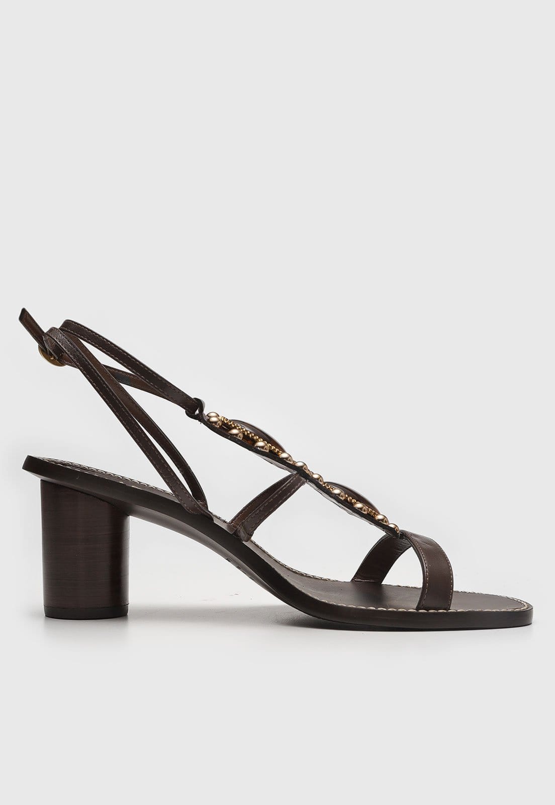 Vista 2 Sandália Feminina Lança Perfume Salto Bloco Pedrarias Lança Perfume marrom