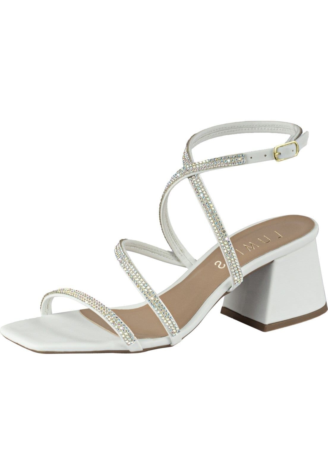 Sandália Feminina Salto Bloco Baixo Lumiss Tiras Strass Brilho Confortável