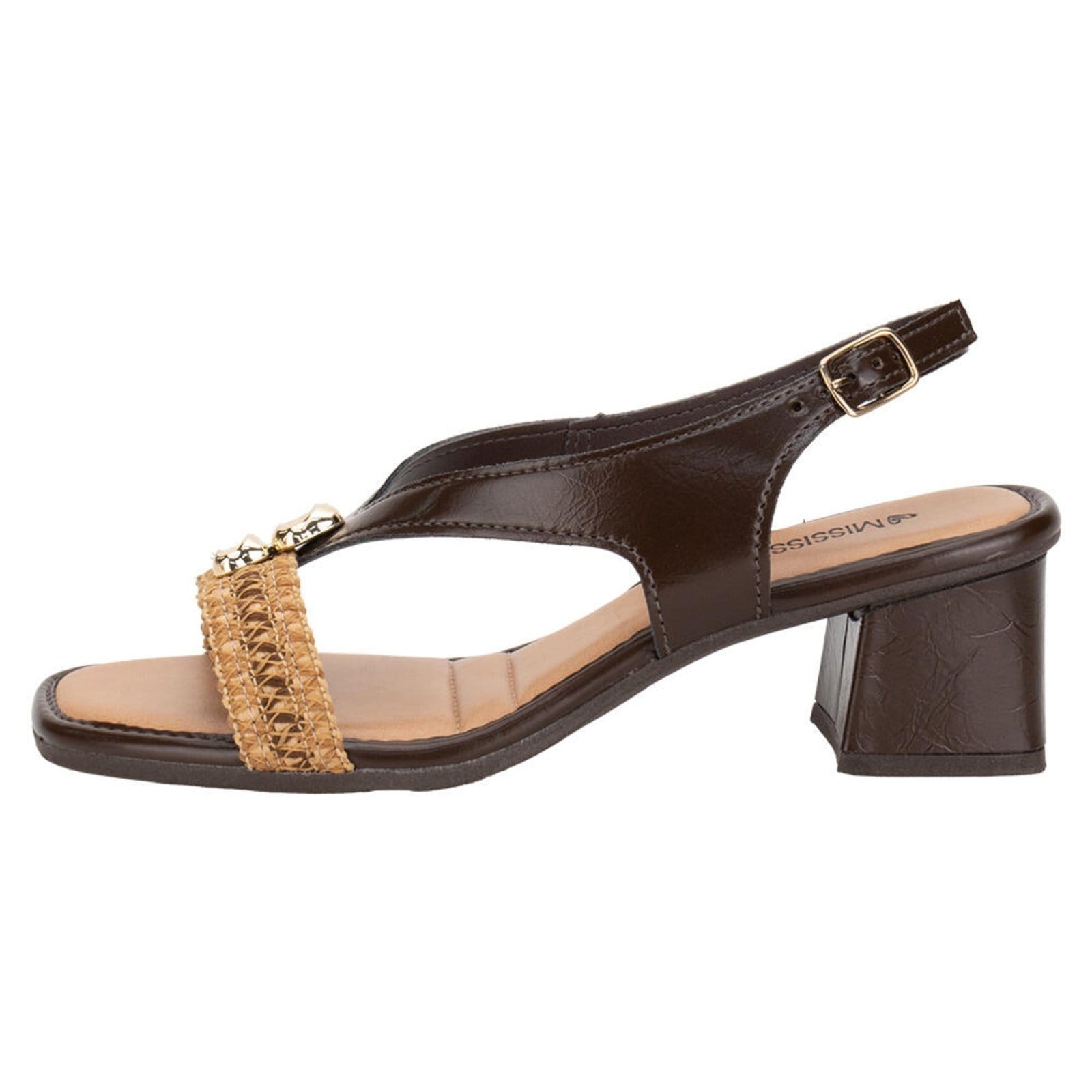 Vista 2 Sandália Feminina Salto Grosso Mississipi Mf722 A0640722 MISSISSIPI café