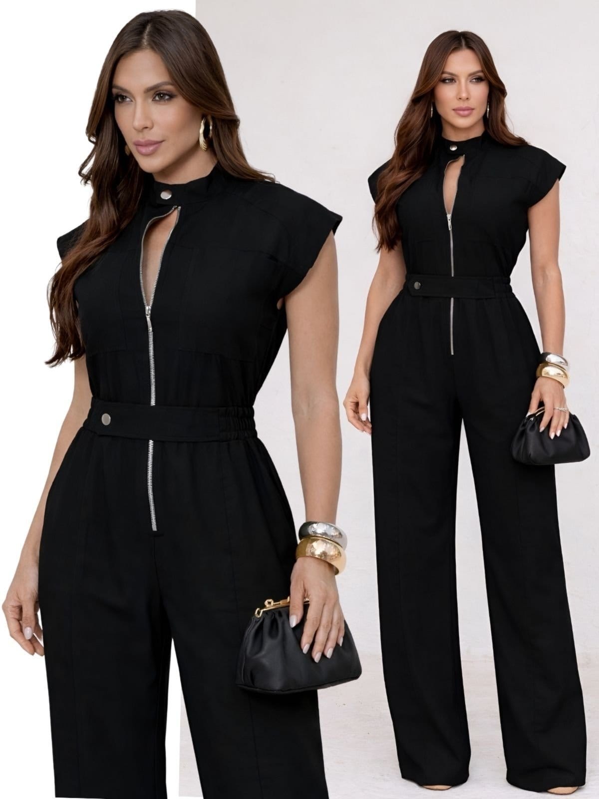 Macacão Longo Tropical Fashion Cargo Com Zíper Frontal