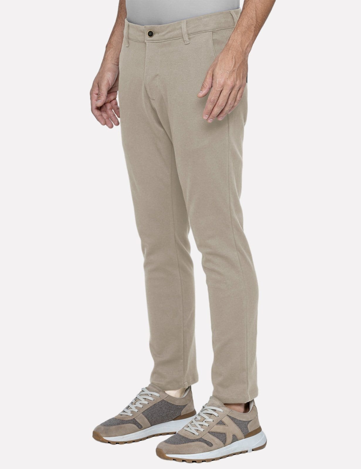 Calça K&J Black Masculina Regular Malha Ponto Roma Alfa Comfy Bege Claro