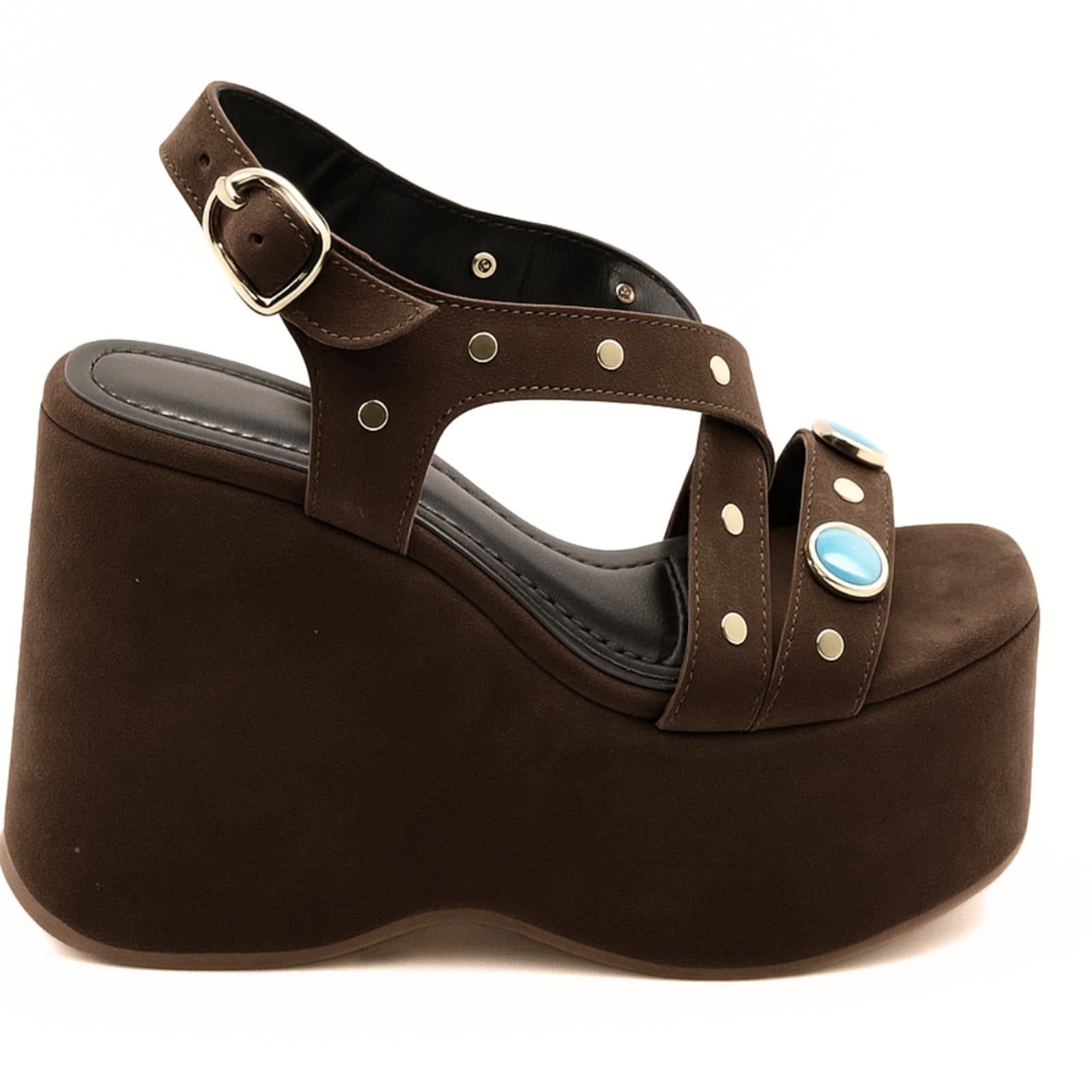Vista principal Sandália Feminino Anabela Plataforma 182173 Camurça Flor da Pele marrom