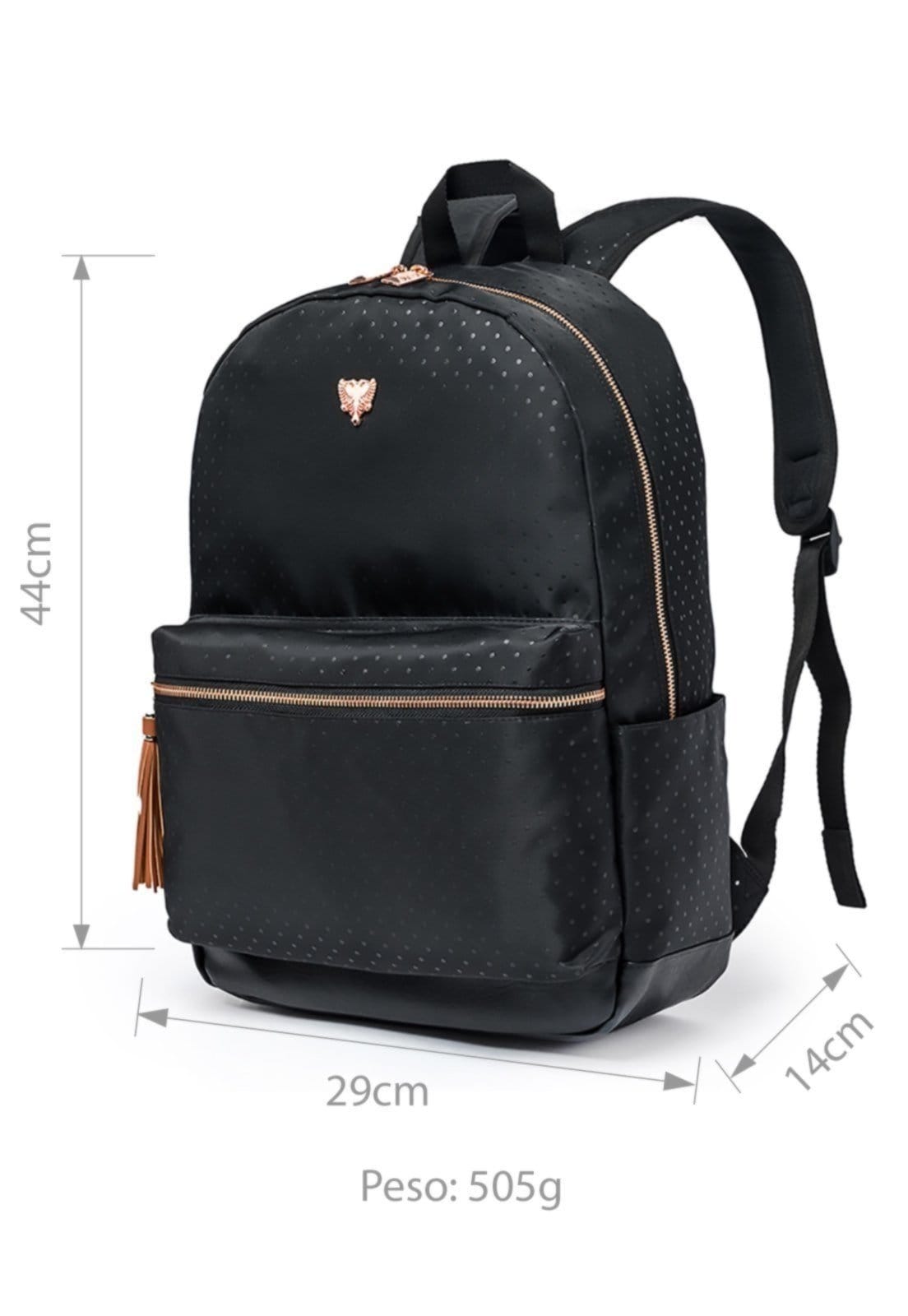 Vista 2 Mochila Feminina Escolar Trabalho Reforçada Cavalera preto