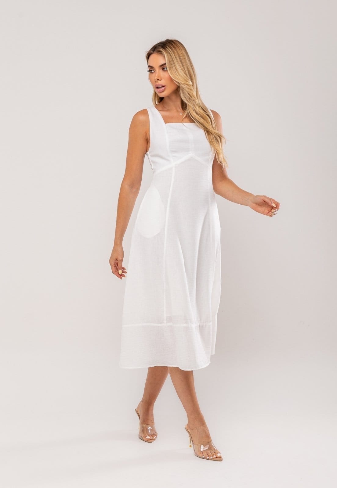 Vestido Midi Decote Reto e Alça Larga Salvatore