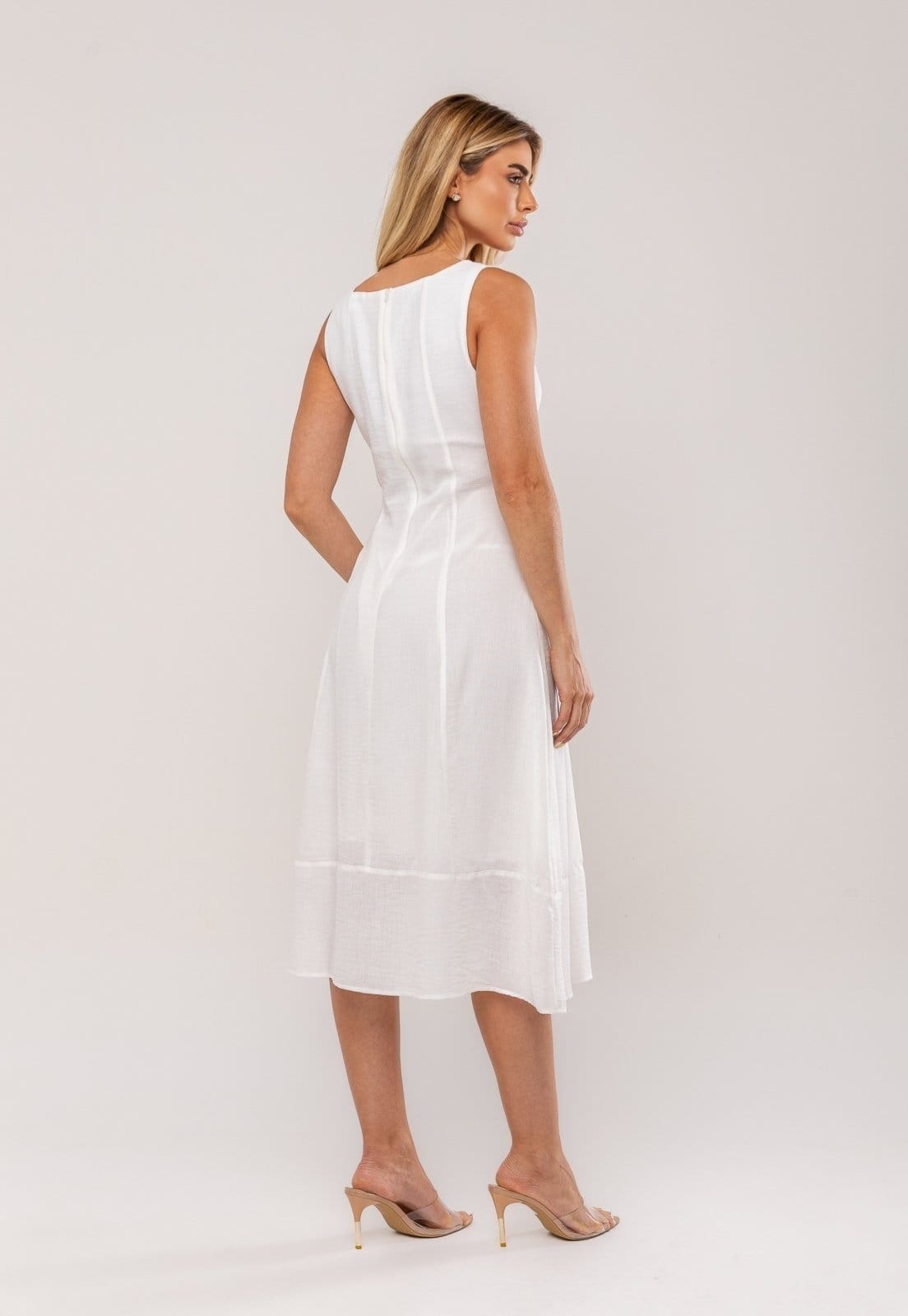 Vista 2 Vestido Midi Decote Reto e Alça Larga Salvatore Salvatore Fashion branco