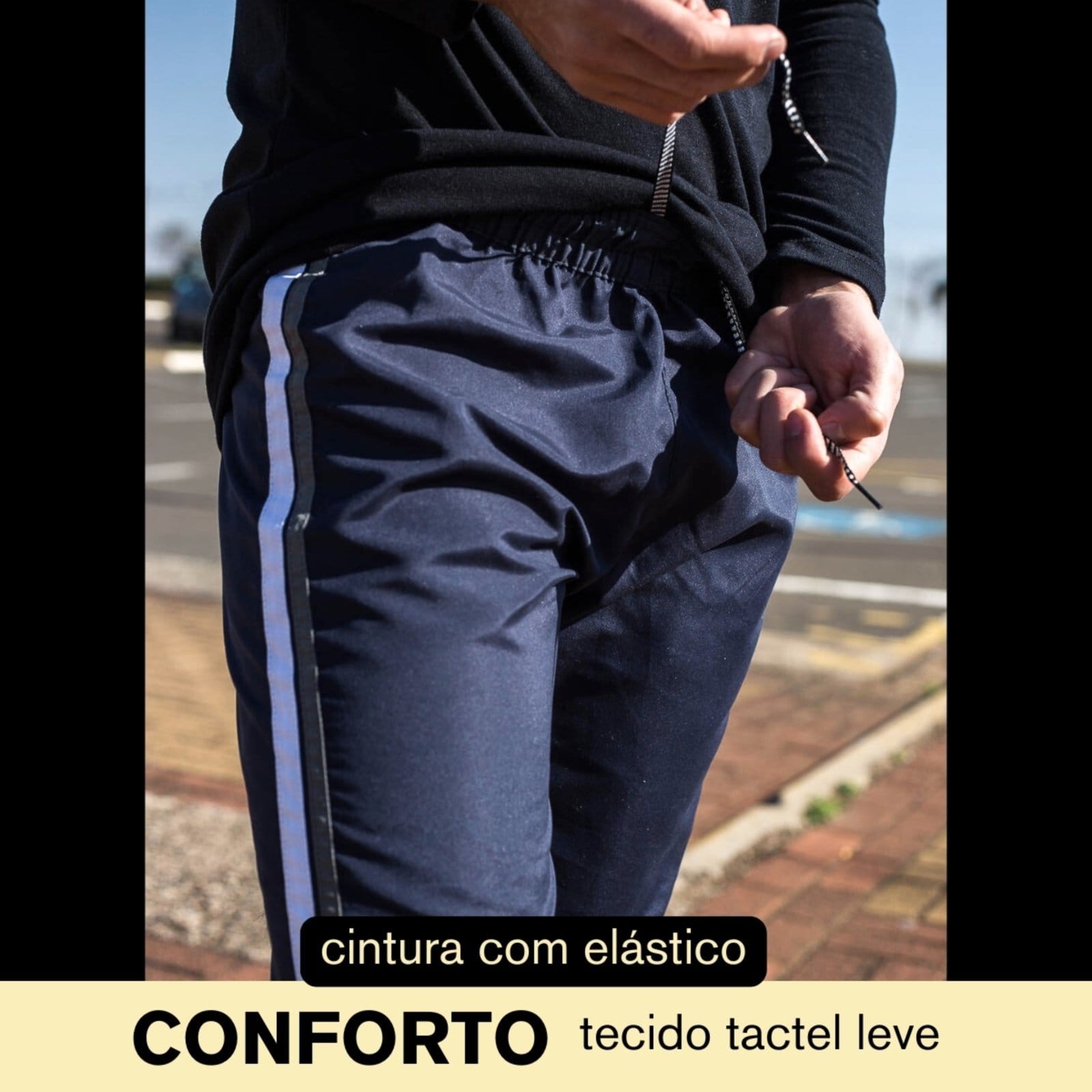 Vista 2 Calça Jogger Tactel Frents Com Listra Lateral Popular Esporte Treino Frent's azul/azul marinho
