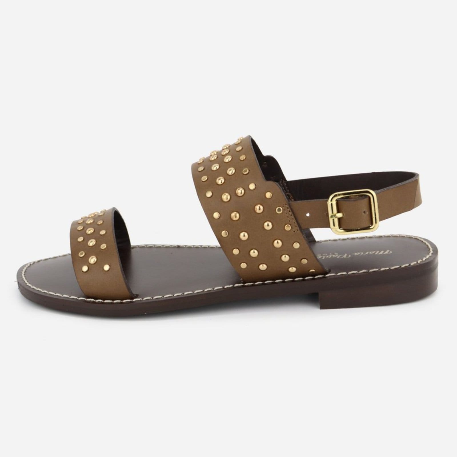 Vista principal Rasteira Hotfix Maria Paula Couro Rasteirinha MARIA PAULA marrom