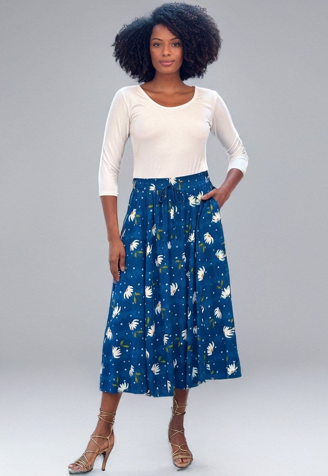 Vista principal Saia Amazonia Vital Longa Viscose Estampa Azul Florido Amazonia Vital amarelo/branco/estampado azul