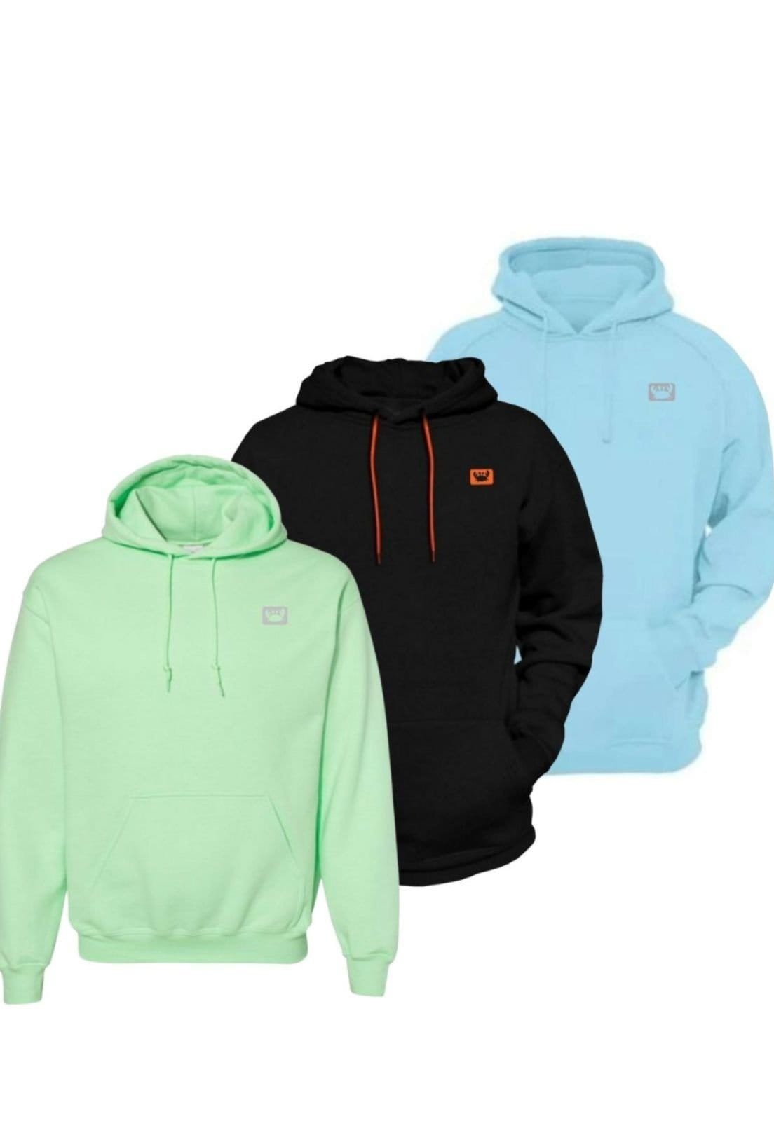 Vista principal Kit 3 Blusa de Frio Moletom Casaco Canguru Fechado Com Capuz Inverno Estiloso Relaxado azul/preto