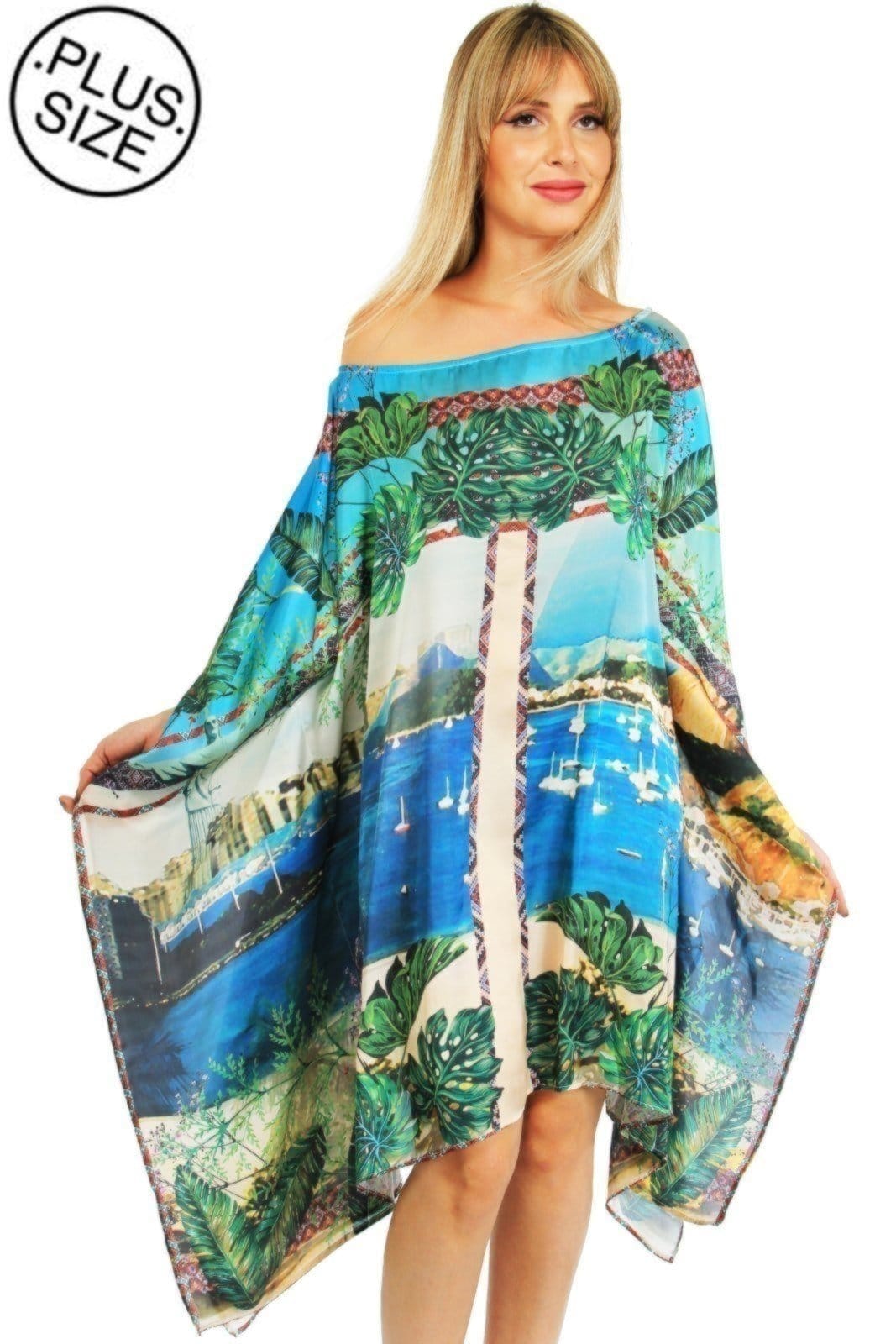 Vestido Kaftan Amplo Cetim Estampado Exclusivo Verde