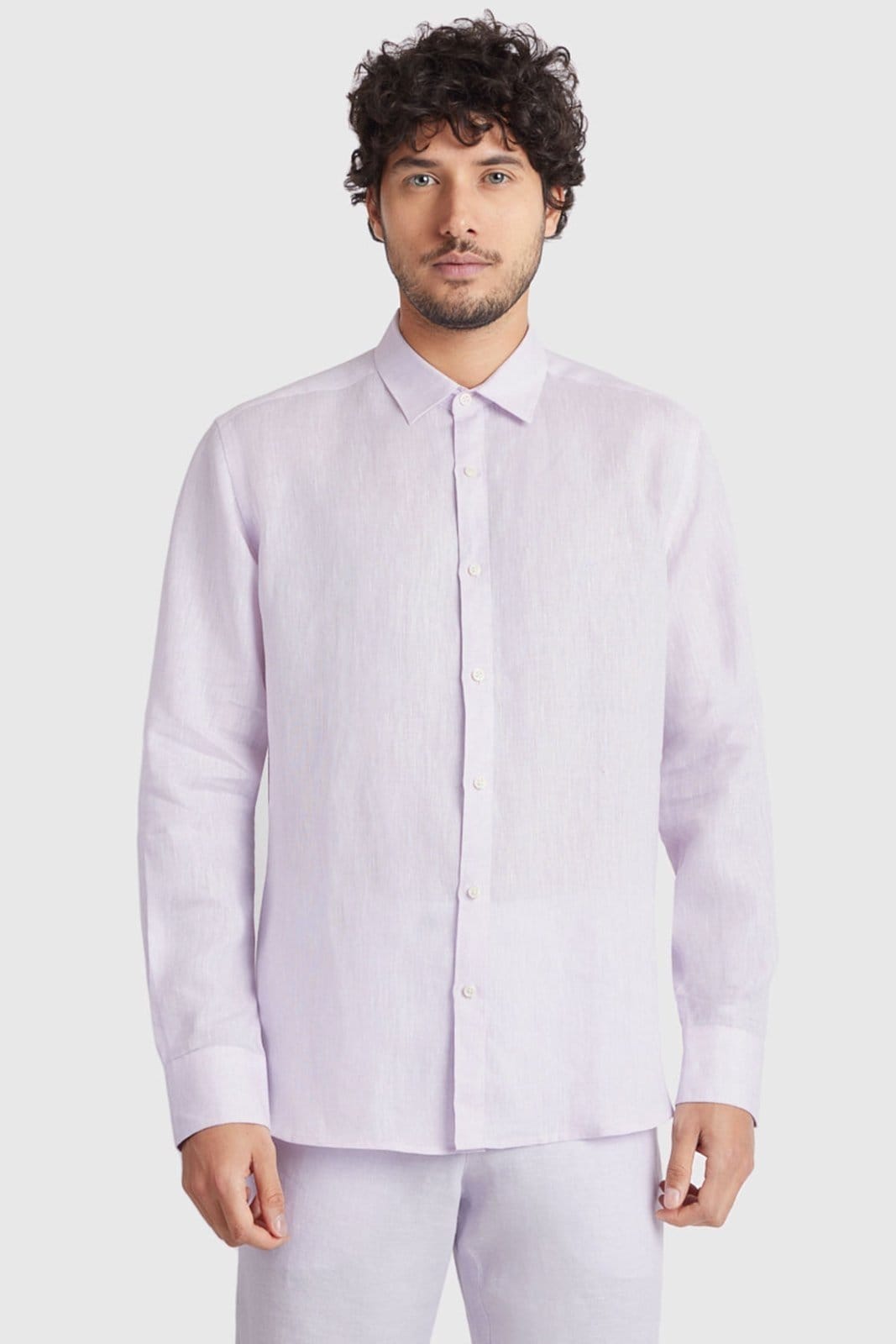 Vista principal Camisa Aramis Manga Longa Slim Linho Irlandês Lilas Claro - G Aramis roxo