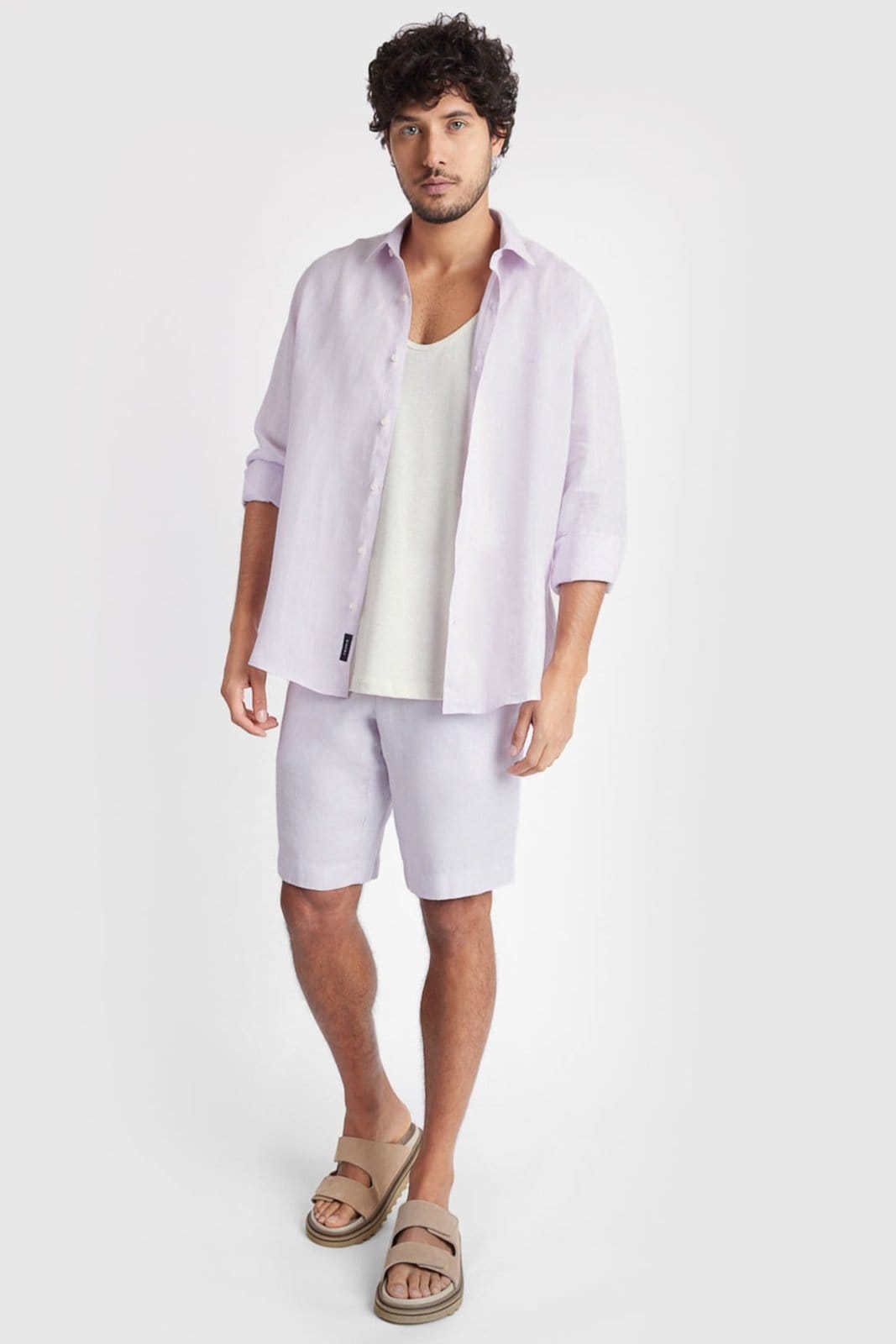 Vista 2 Camisa Aramis Manga Longa Slim Linho Irlandês Lilas Claro - G Aramis roxo