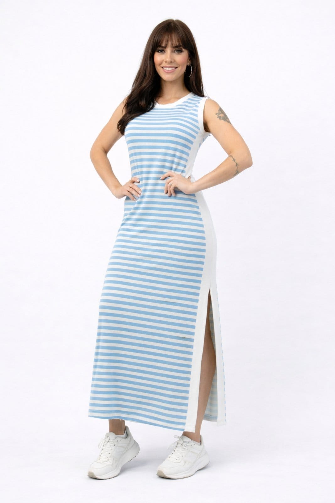 Vestido Longo D Bell Outlet Fashion Fenda Listrado