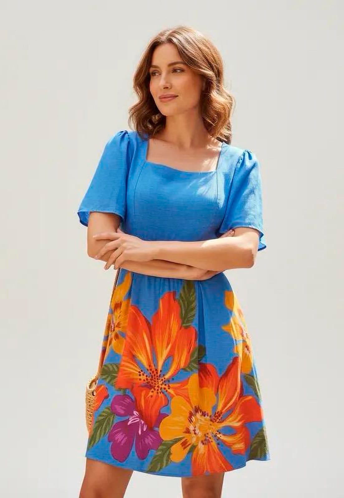 Vista 2 Vestido Amazonia Vital Curto Brisa Verão Azul Amazonia Vital estampado azul