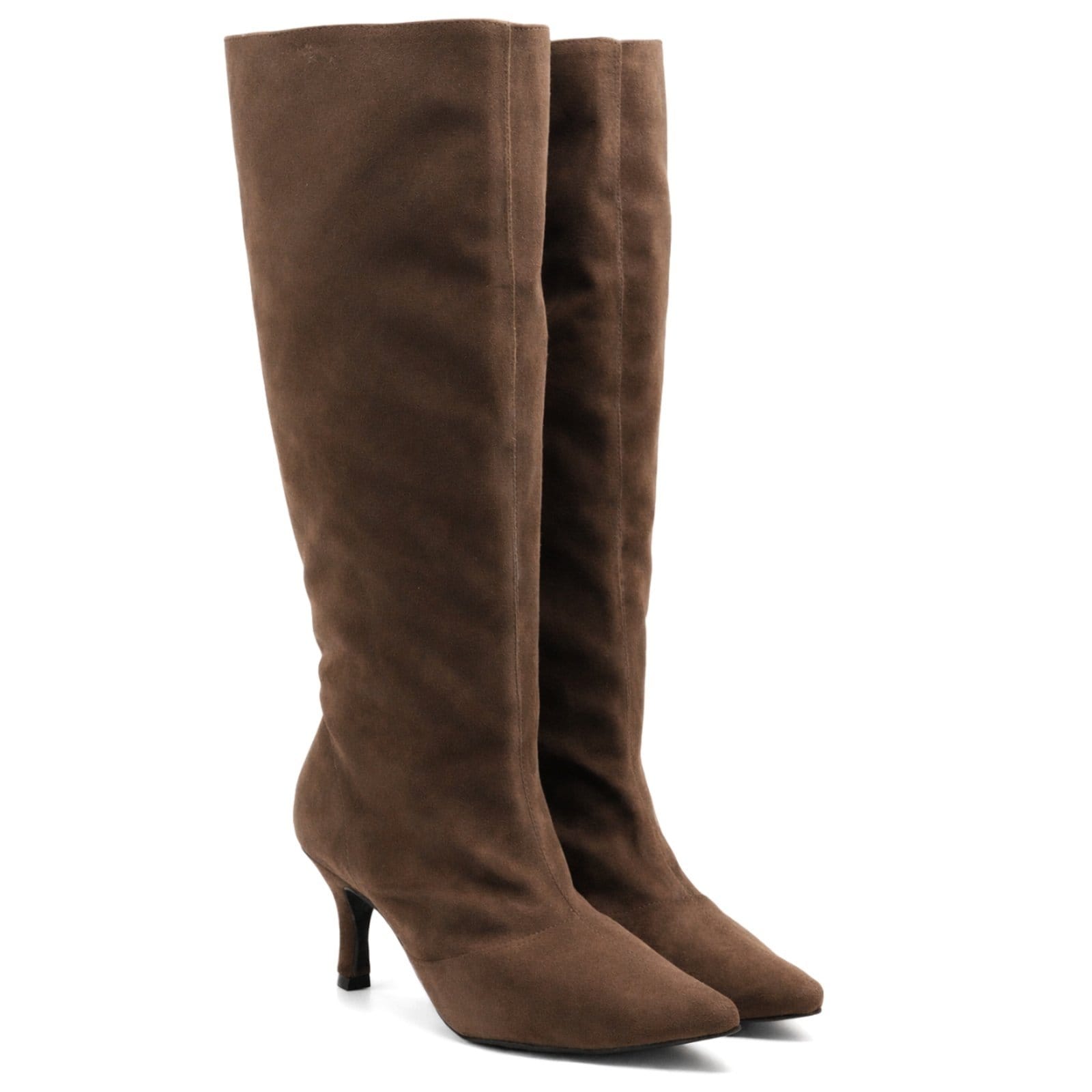 Vista 2 Bota Feminina Cano Longo Alto Camurça Salto Fino 17005 Hannah Footwear marrom