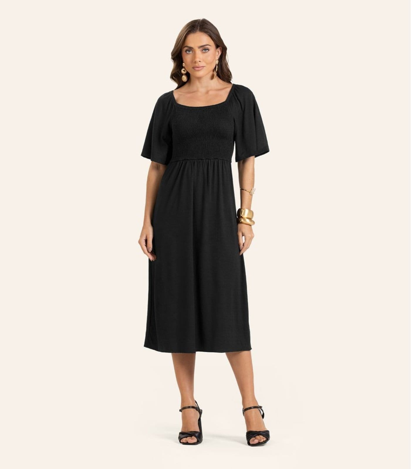 Vista principal Vestido Midi em Viscotorcion Feminino Endless Endless preto
