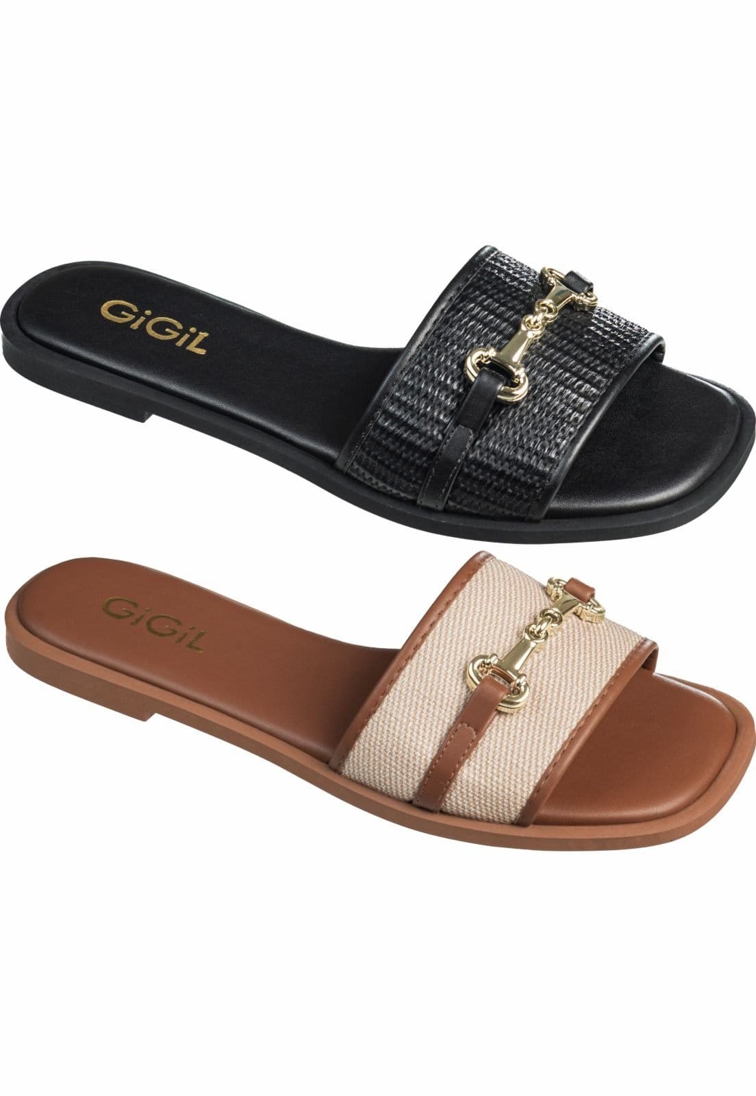 Kit 2 Pares Sandalia Feminina Rasteirinha GIGIL Flat Bridão Metalizado