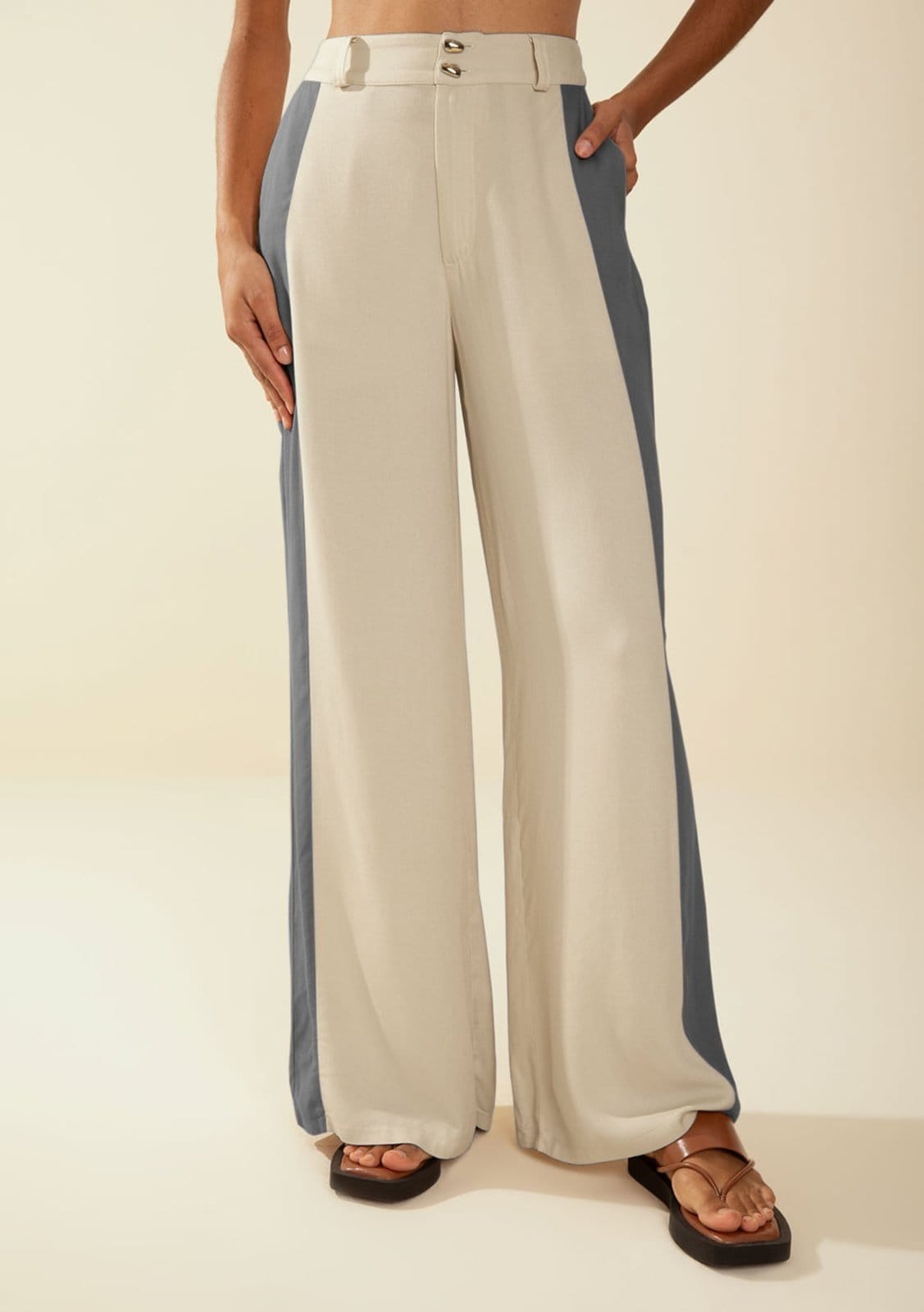 Calça Morena Rosa Pantalona Alta Bege - 2