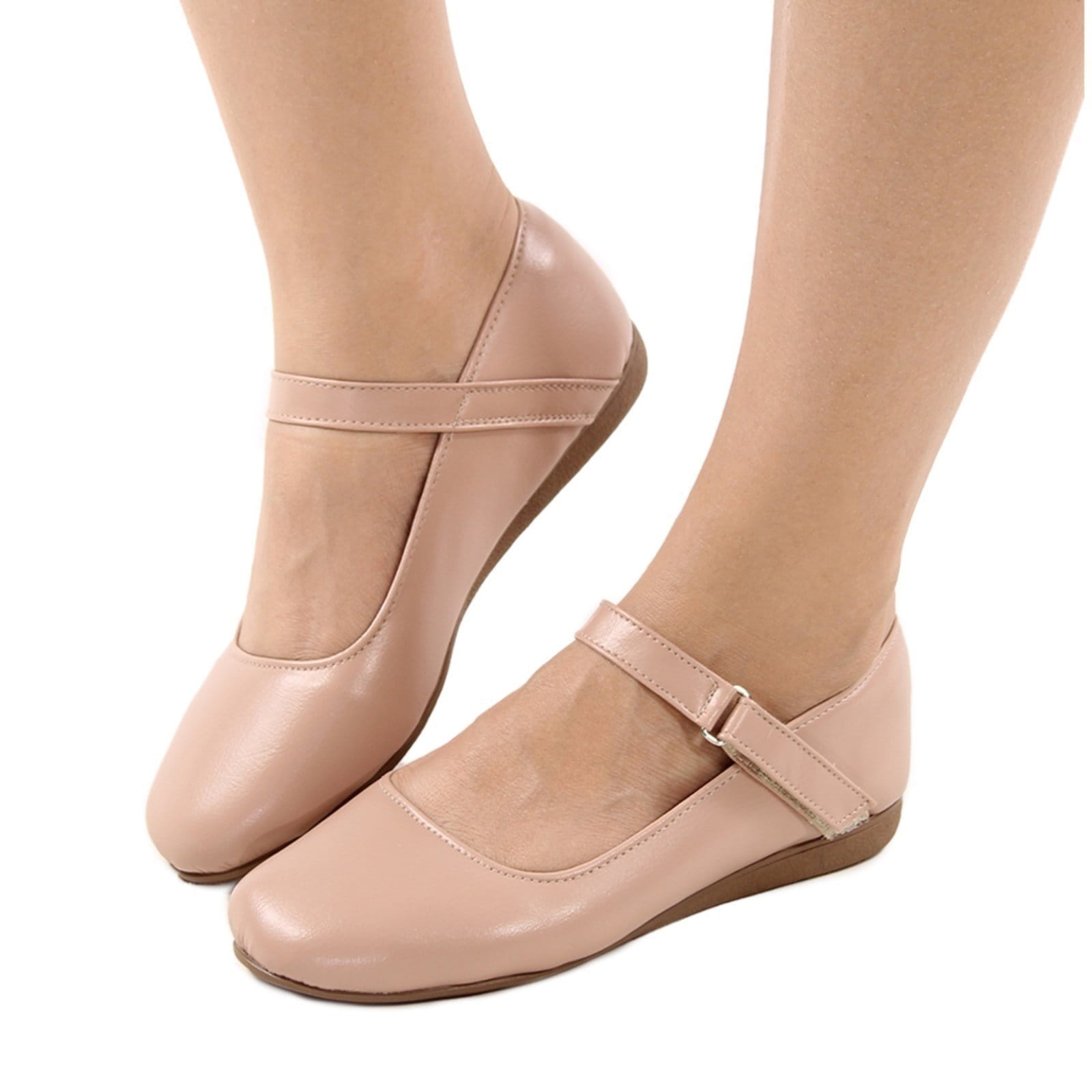 Vista 2 Sapato Sapatilha Boneca Fechado Confort Nude PariShoes rosa nude