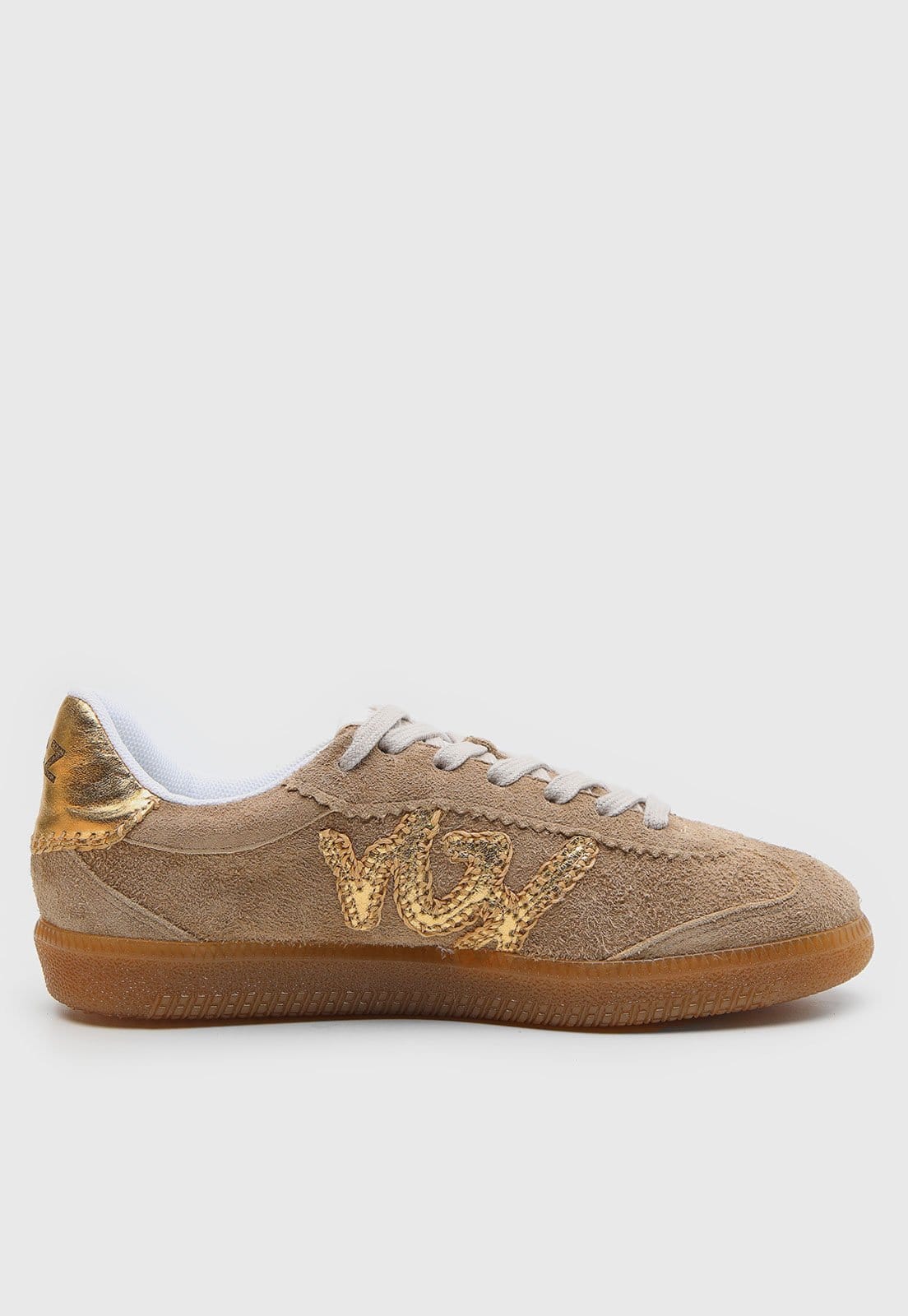 Vista 2 Tênis Feminino Vicenza Detalhe Metalizado Sem Cadarço Vicenza bege