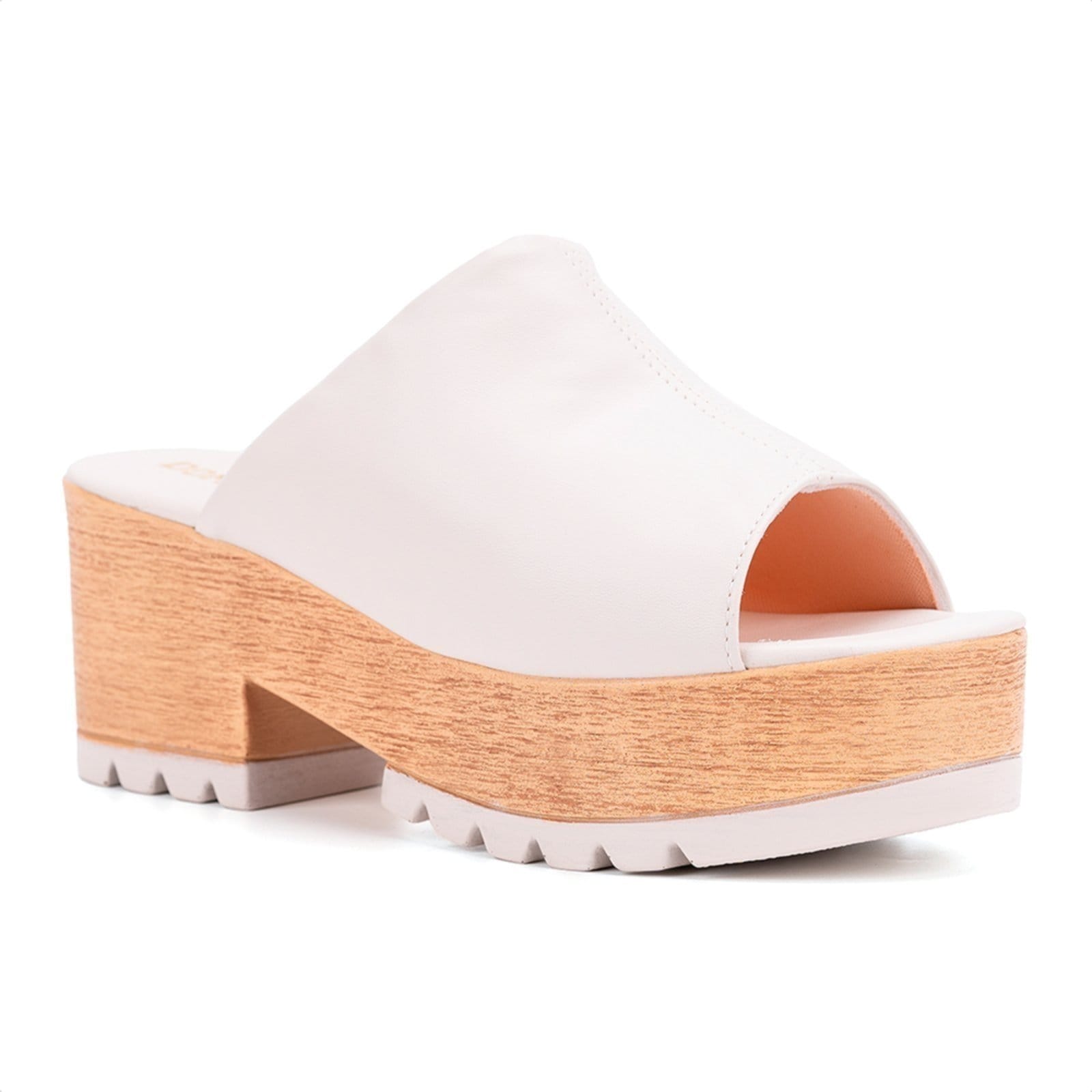 Vista principal Tamanco Domidona Feminino Plataforma Tratorado Clog Madeira Off White Domidona off-white white