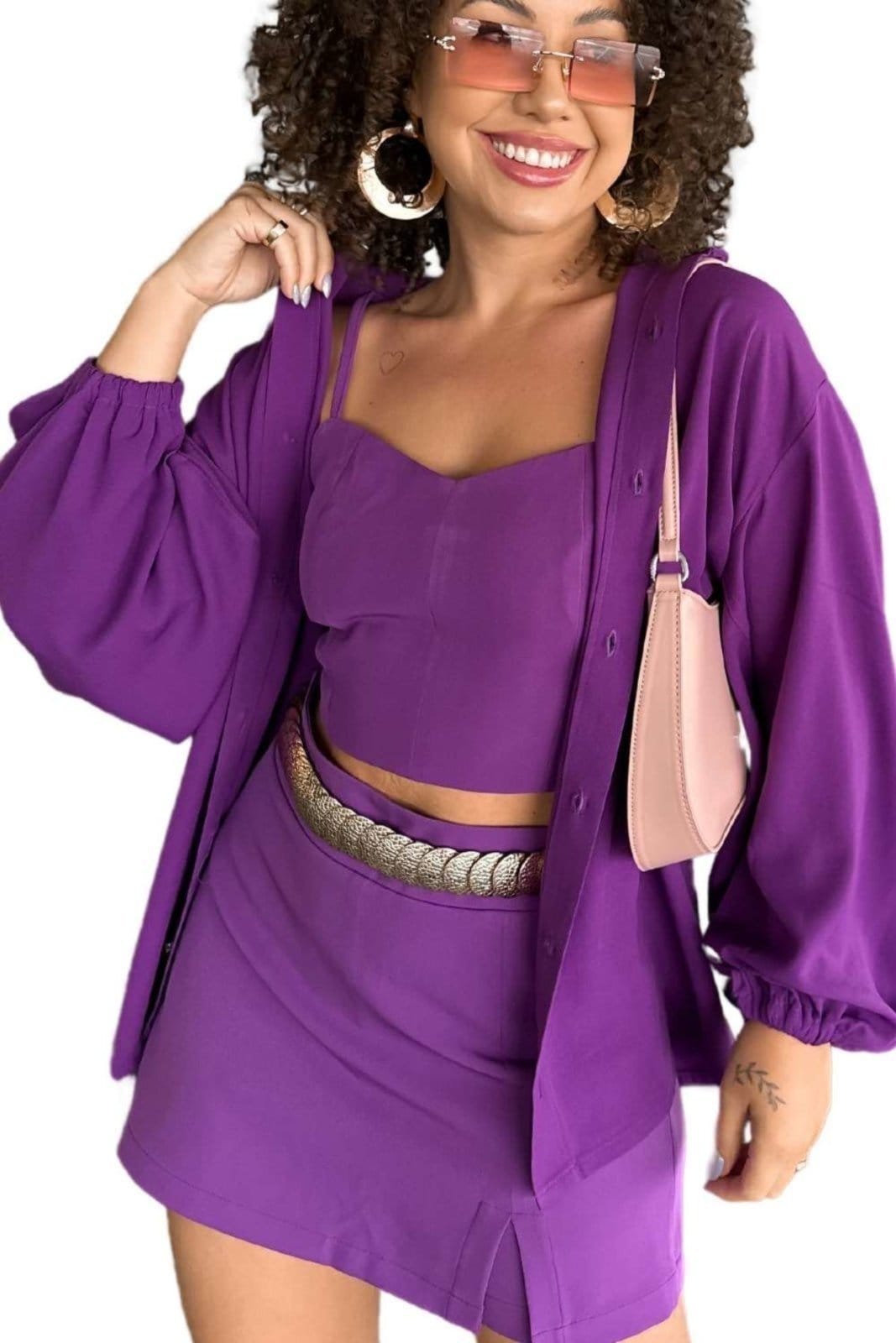 Vista principal Short Saia Vanibele Alfaiataria Violeta Vanibele roxo violeta